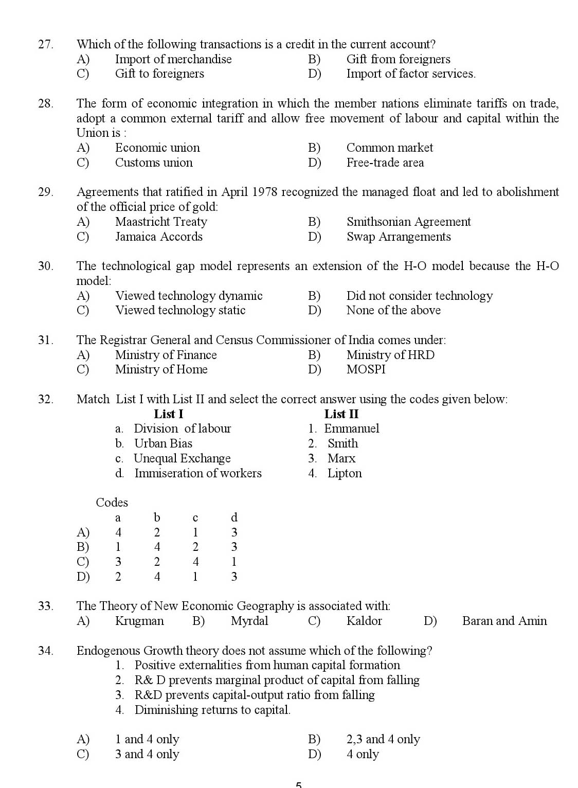 Kerala SET Economics Exam 2017 Question Code 17806 A 5