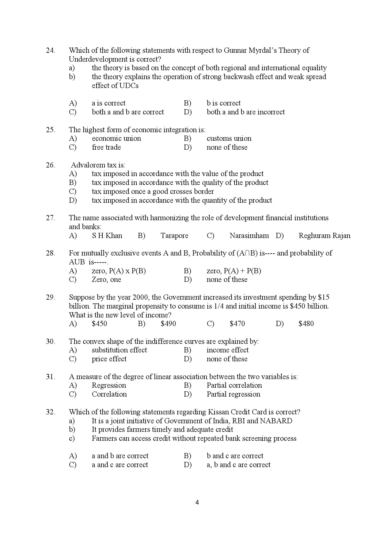 Kerala SET Economics Exam Question Paper February 2020 4