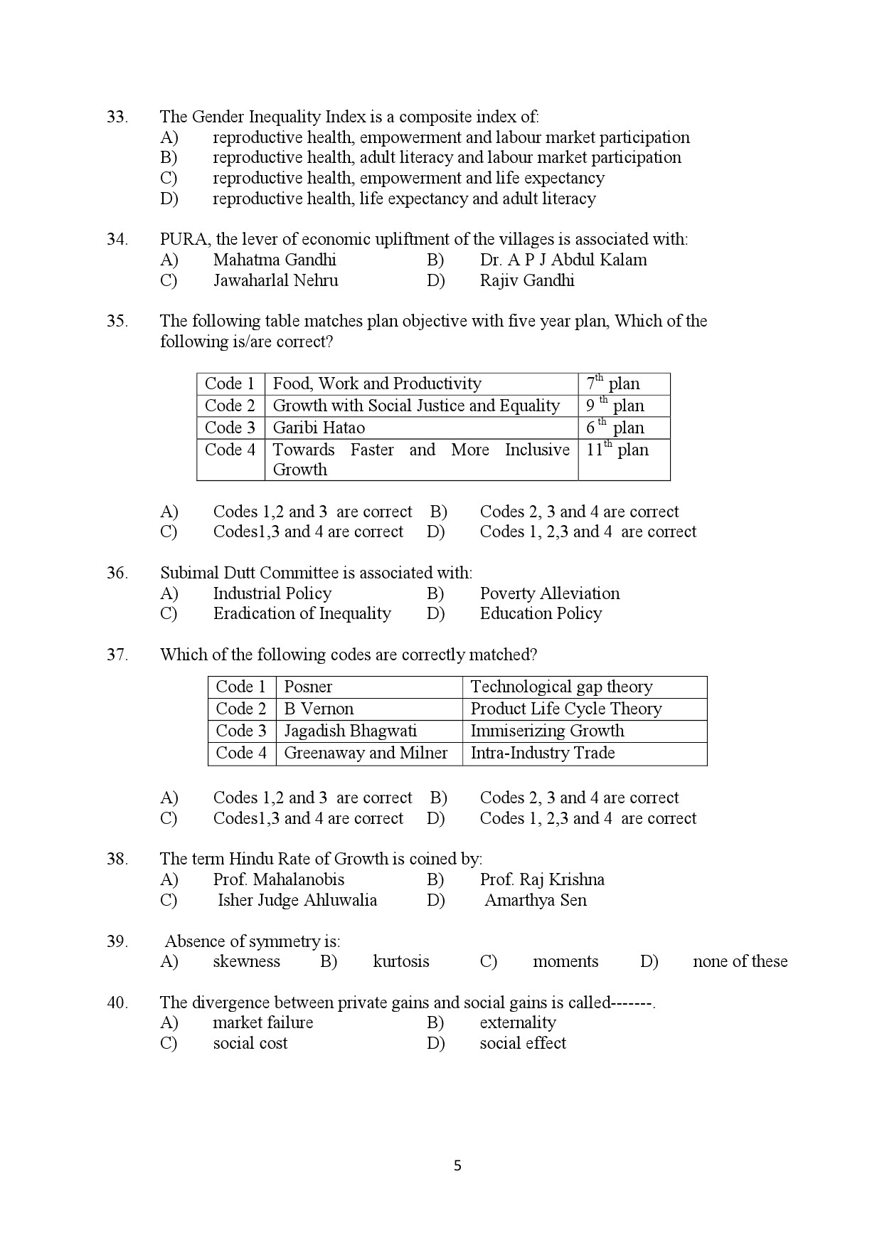 Kerala SET Economics Exam Question Paper February 2020 5