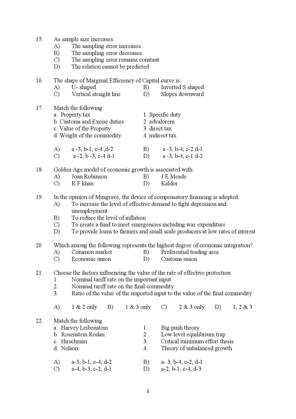 Kerala SET Economics Exam Question Paper January 2022 3