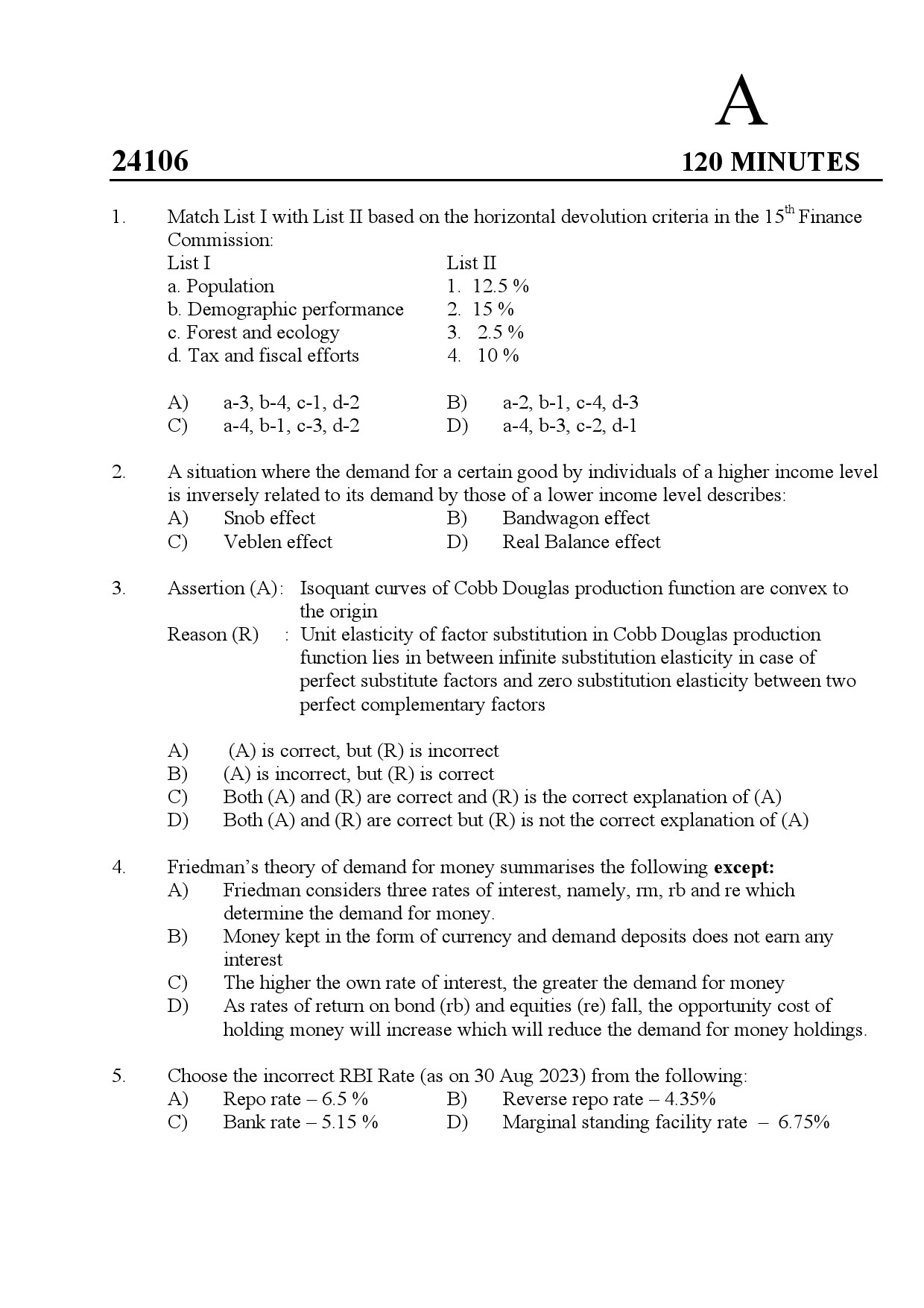 Kerala SET Economics Exam Question Paper January 2024 1