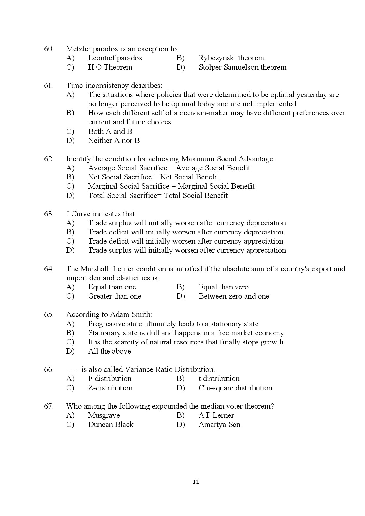 Kerala SET Economics Exam Question Paper January 2024 11