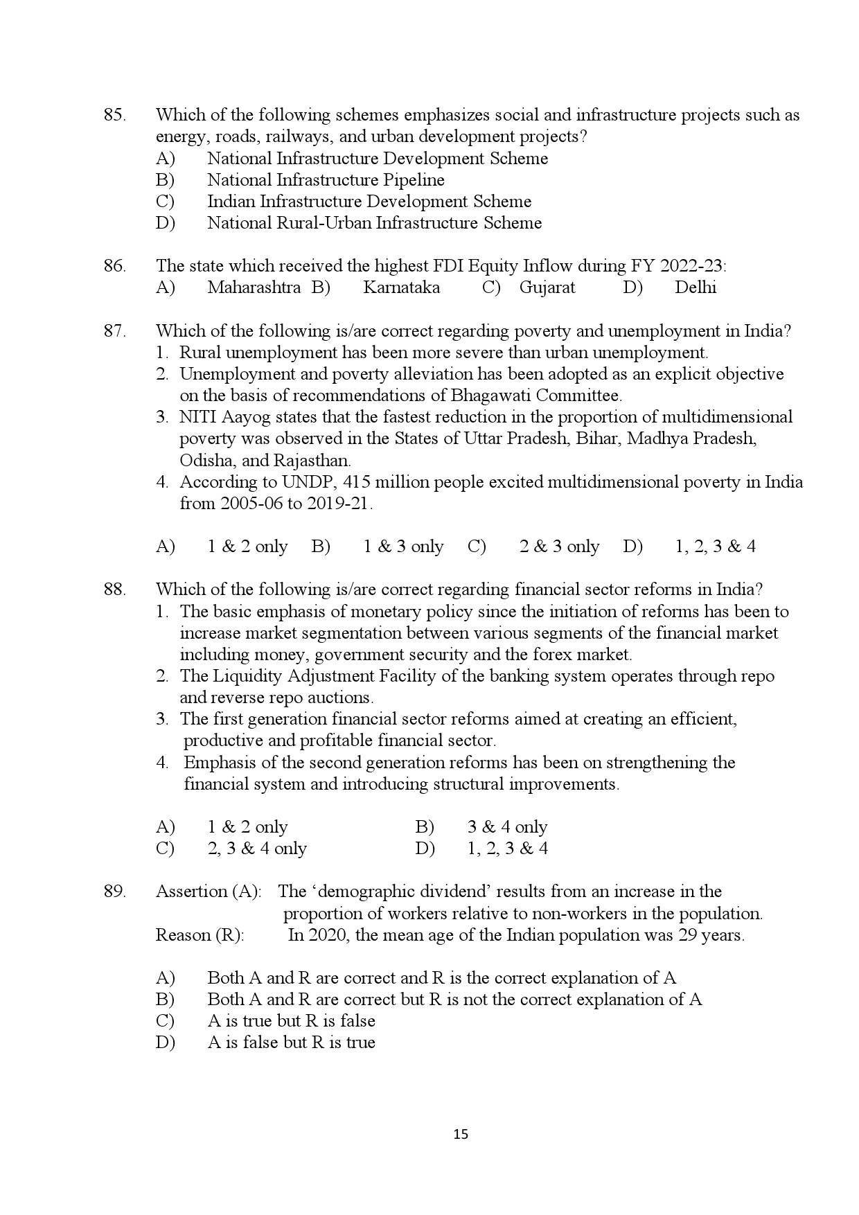 Kerala SET Economics Exam Question Paper January 2024 15