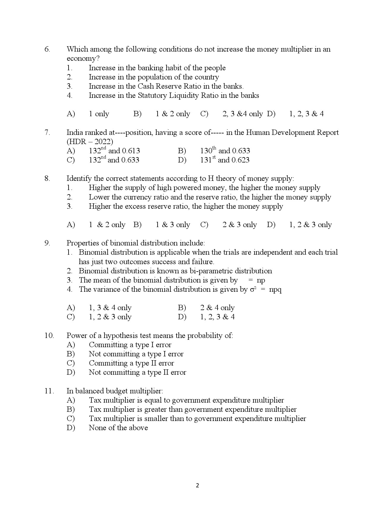 Kerala SET Economics Exam Question Paper January 2024 2