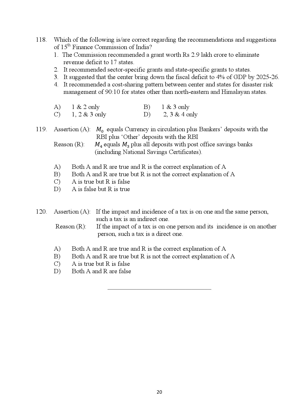 Kerala SET Economics Exam Question Paper January 2024 20