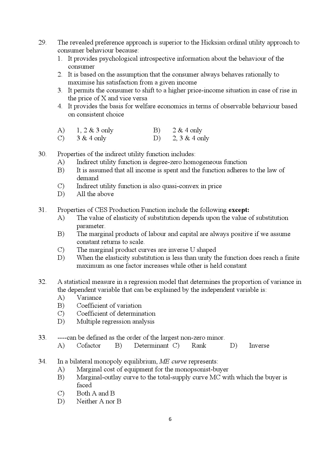 Kerala SET Economics Exam Question Paper January 2024 6