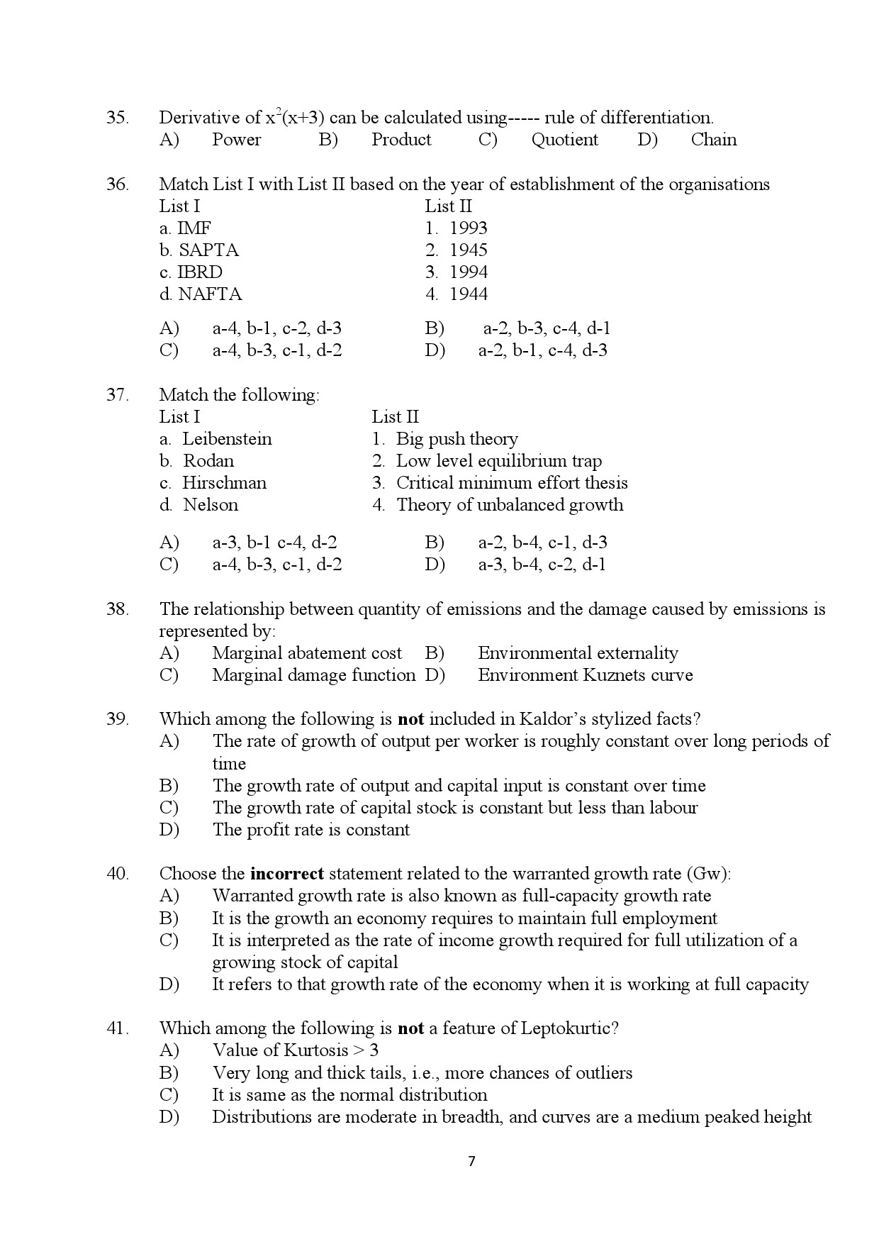 Kerala SET Economics Exam Question Paper January 2024 7