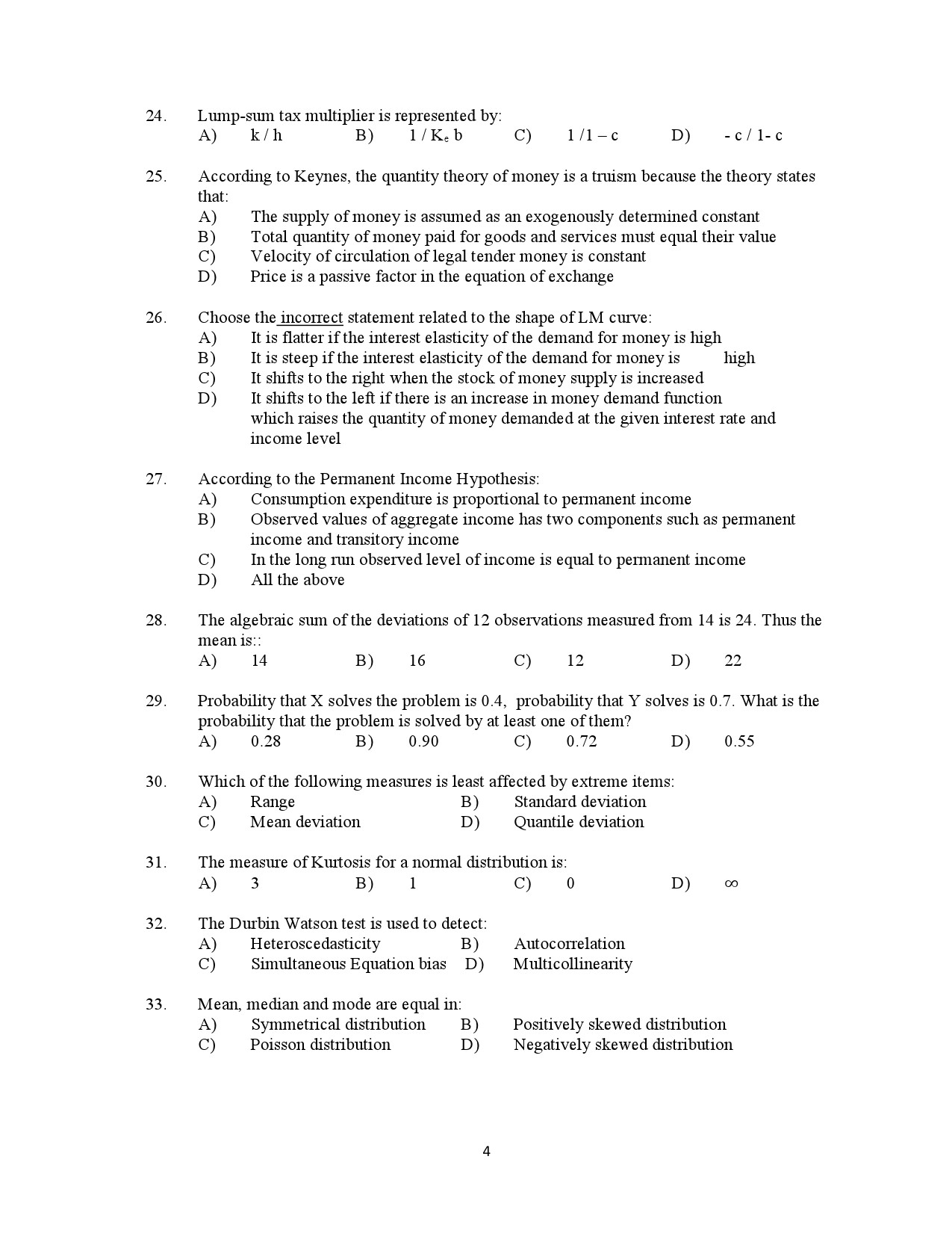 Kerala SET Economics Exam Question Paper July 2021 4