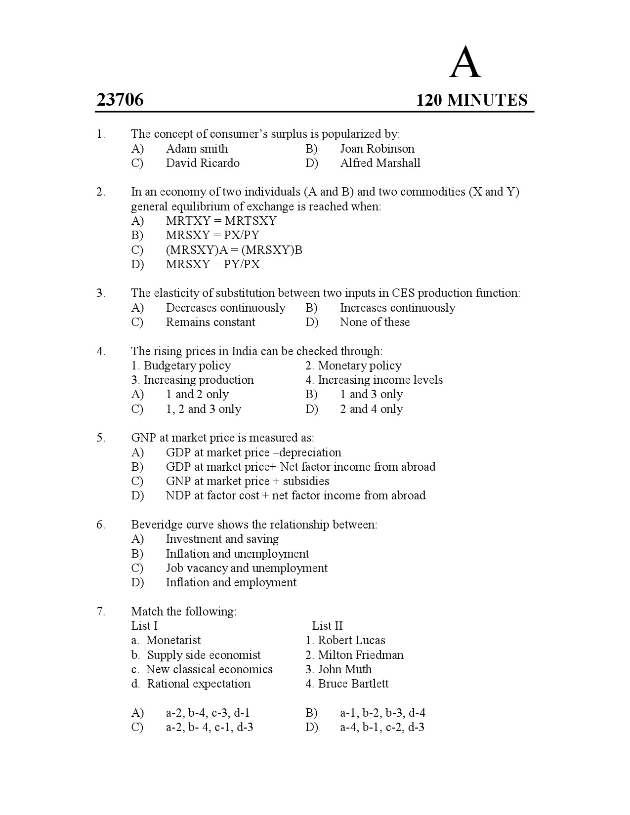 Kerala SET Economics Exam Question Paper July 2023 1