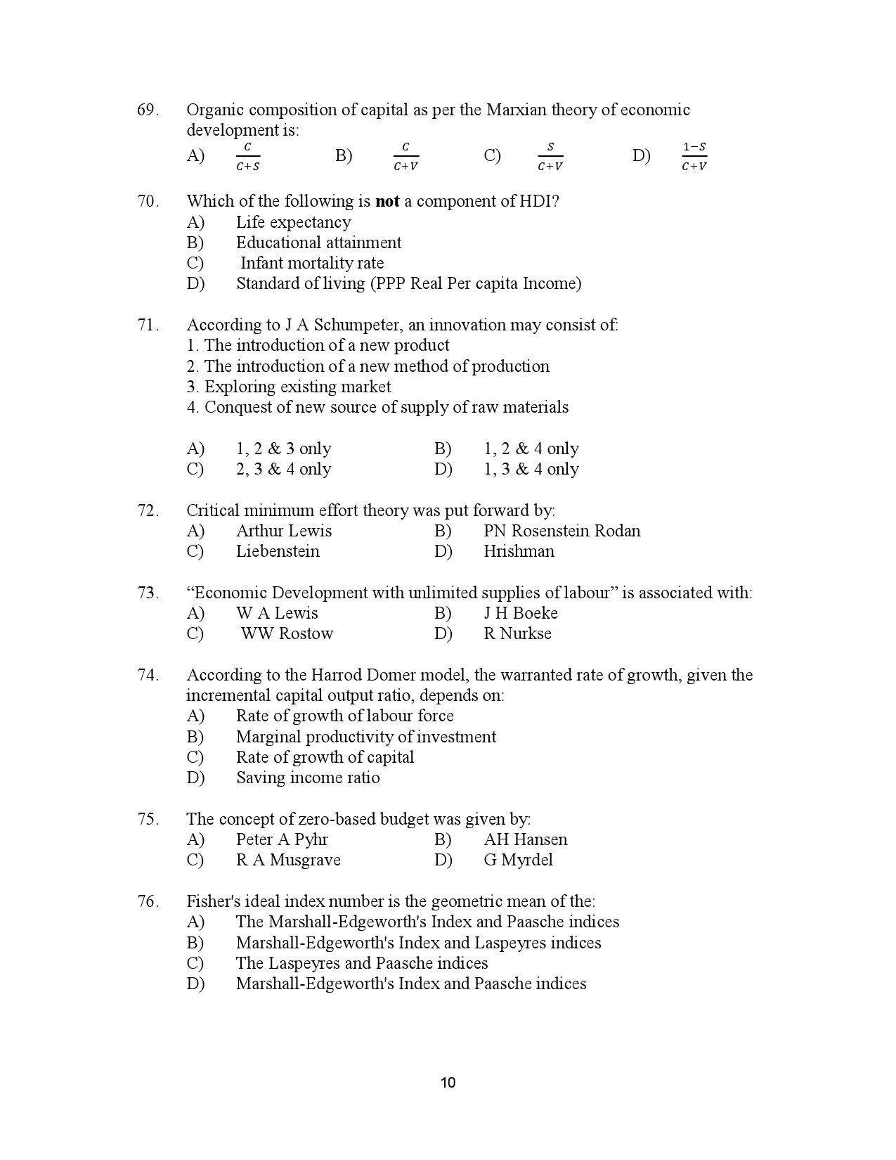 Kerala SET Economics Exam Question Paper July 2023 10