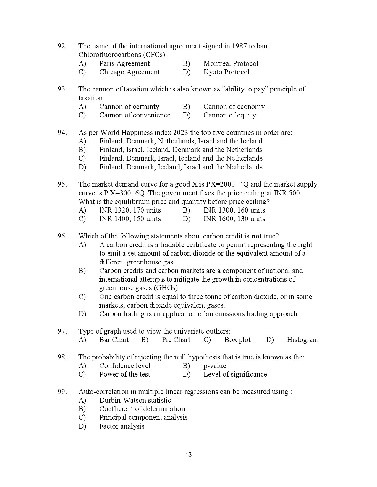 Kerala SET Economics Exam Question Paper July 2023 13