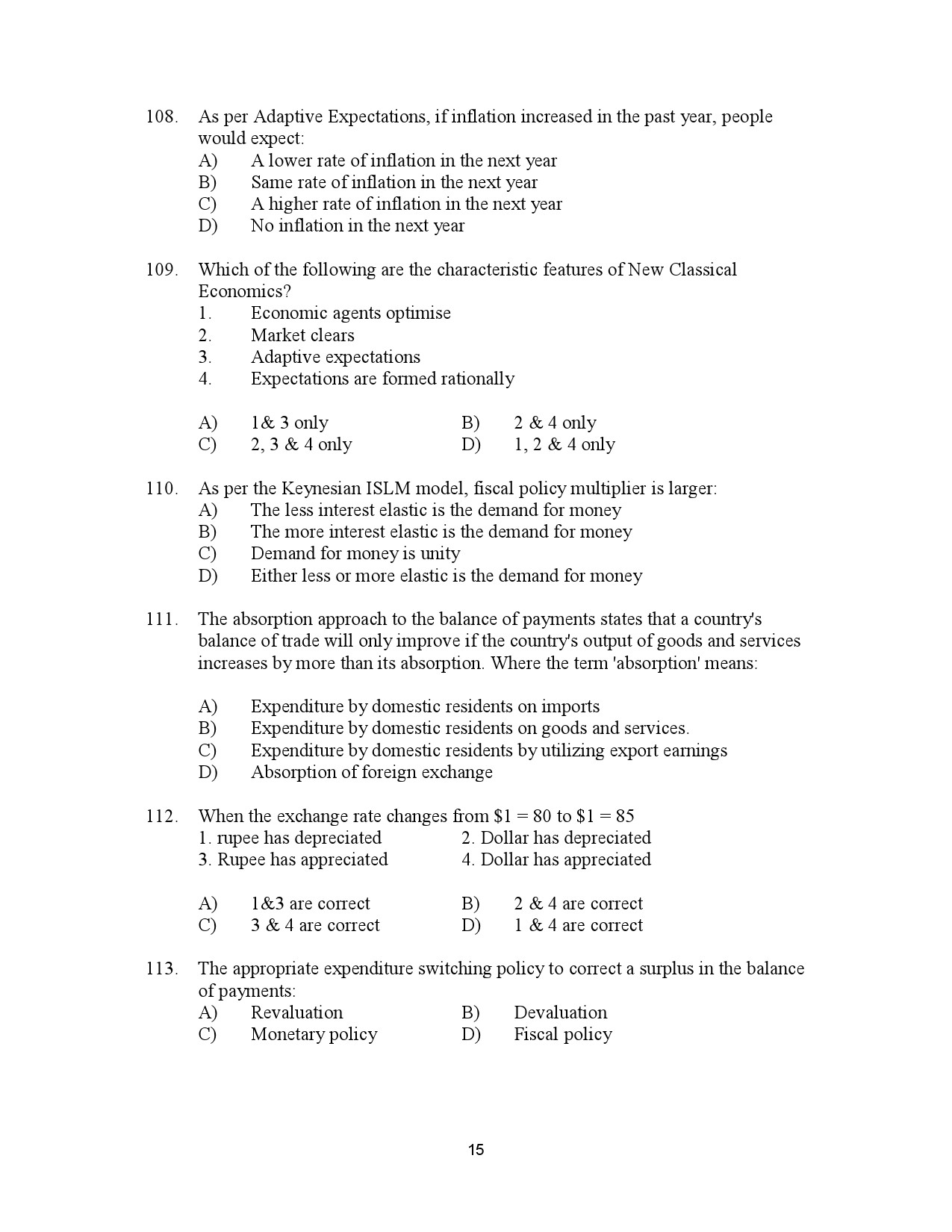 Kerala SET Economics Exam Question Paper July 2023 15