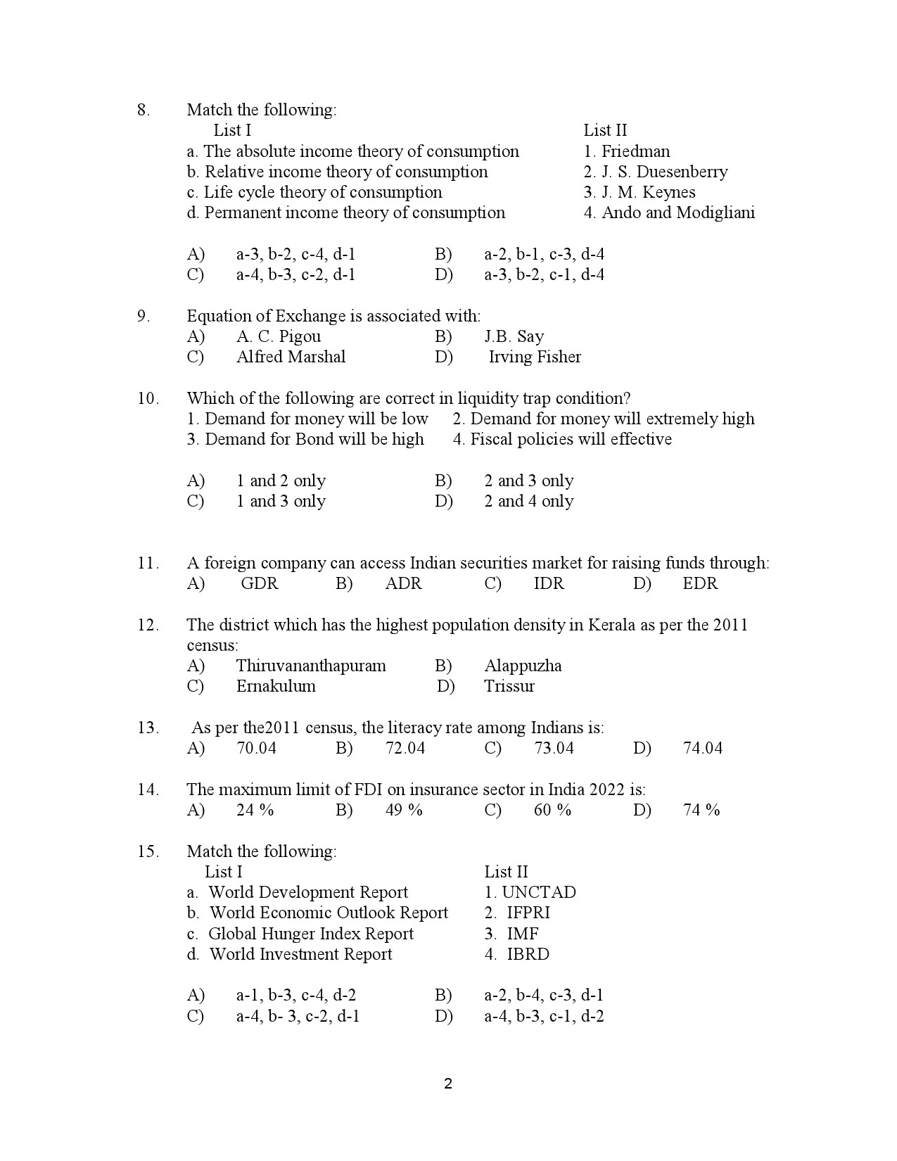 Kerala SET Economics Exam Question Paper July 2023 2