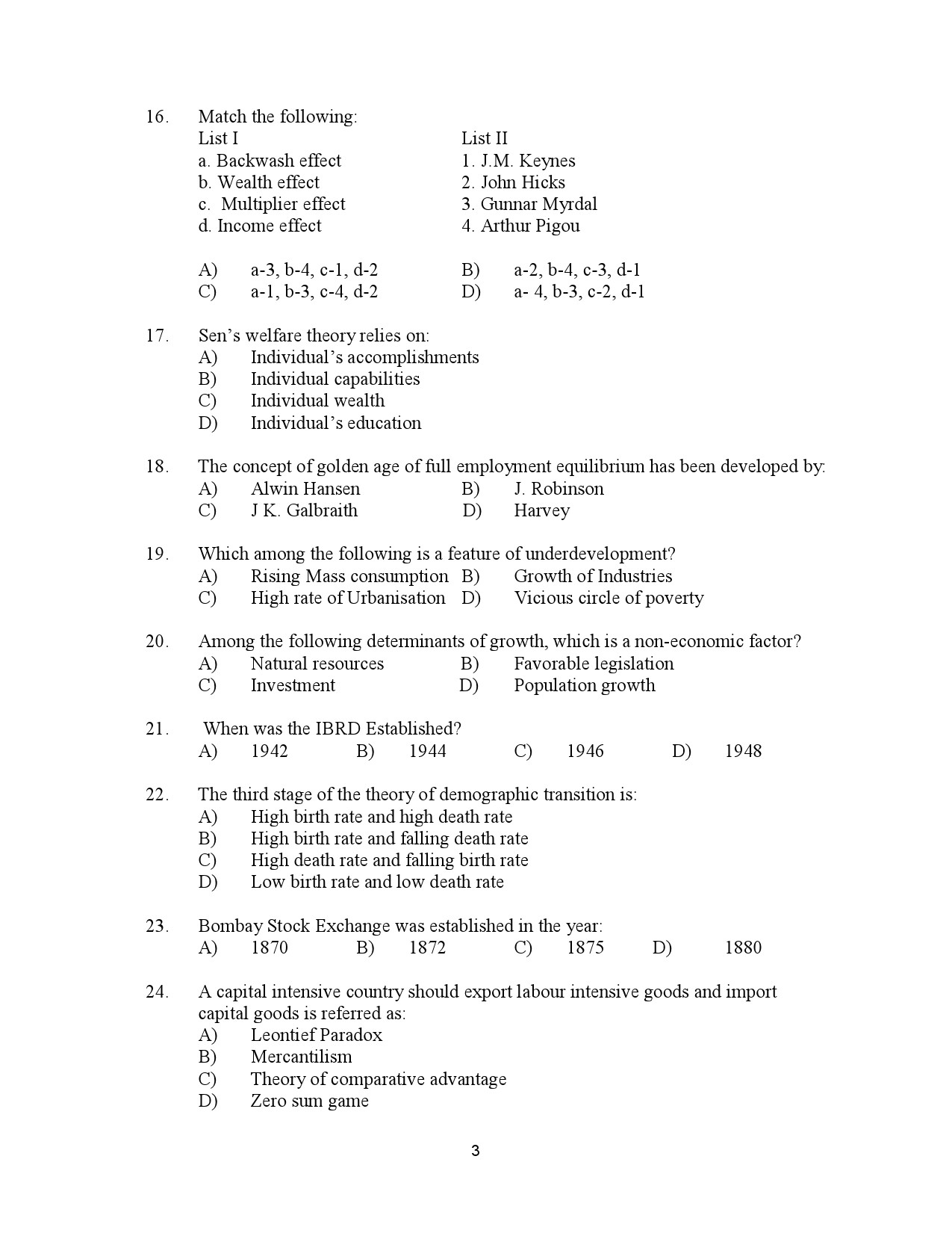 Kerala SET Economics Exam Question Paper July 2023 3