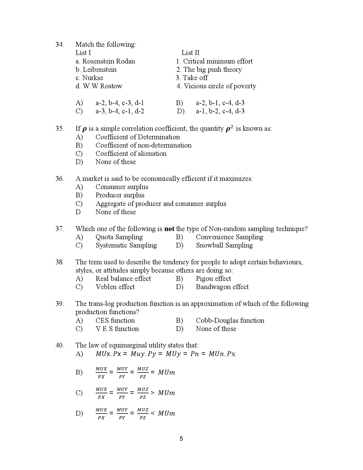 Kerala SET Economics Exam Question Paper July 2023 5