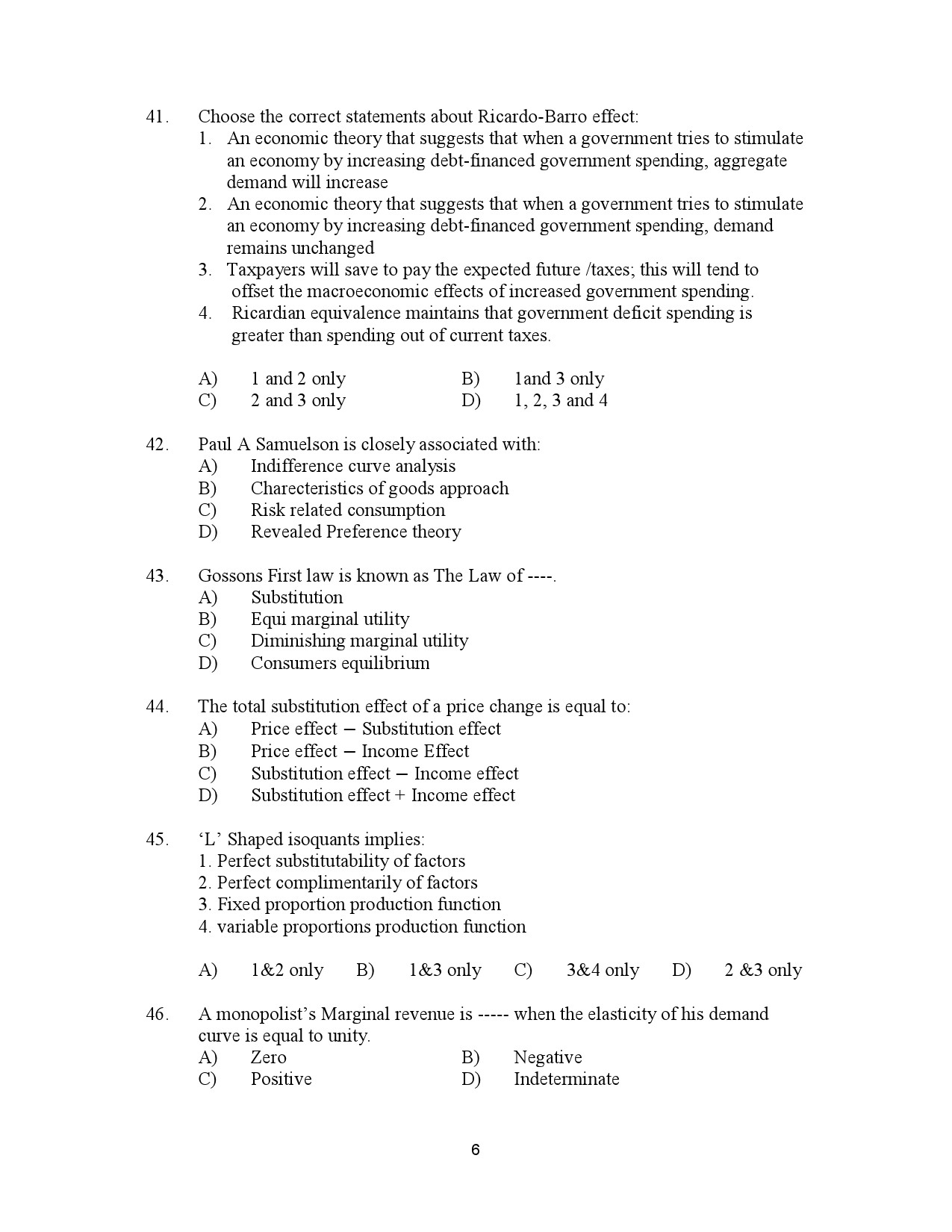 Kerala SET Economics Exam Question Paper July 2023 6