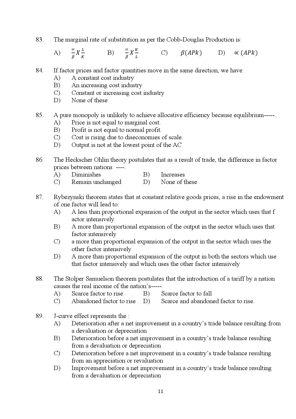 Kerala SET Economics Exam Question Paper July 2024 11