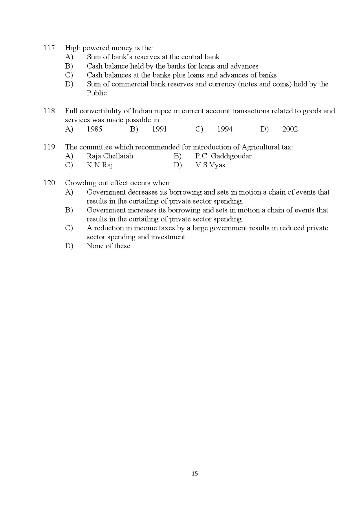 Kerala SET Economics Exam Question Paper July 2024 15