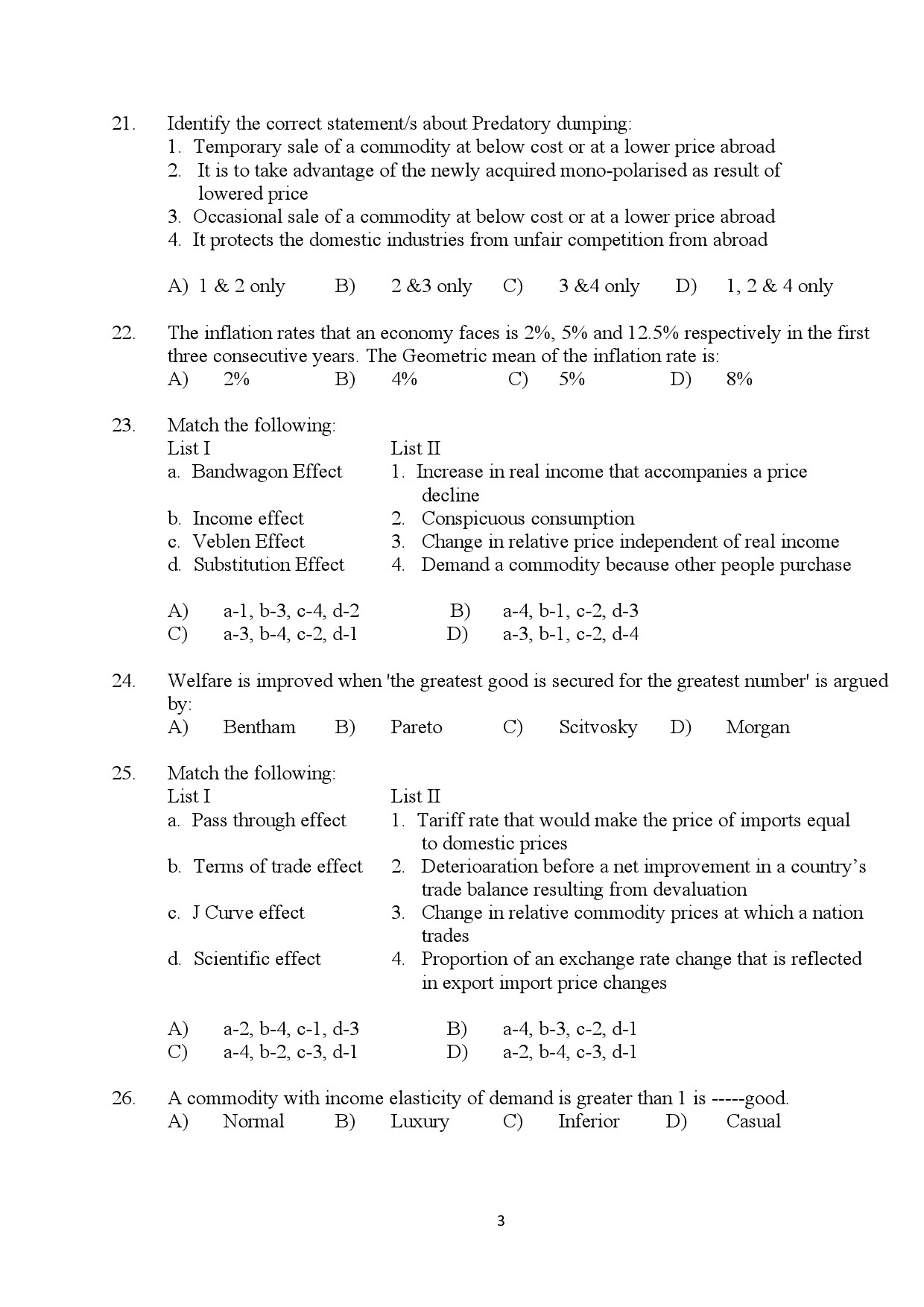 Kerala SET Economics Exam Question Paper July 2024 3