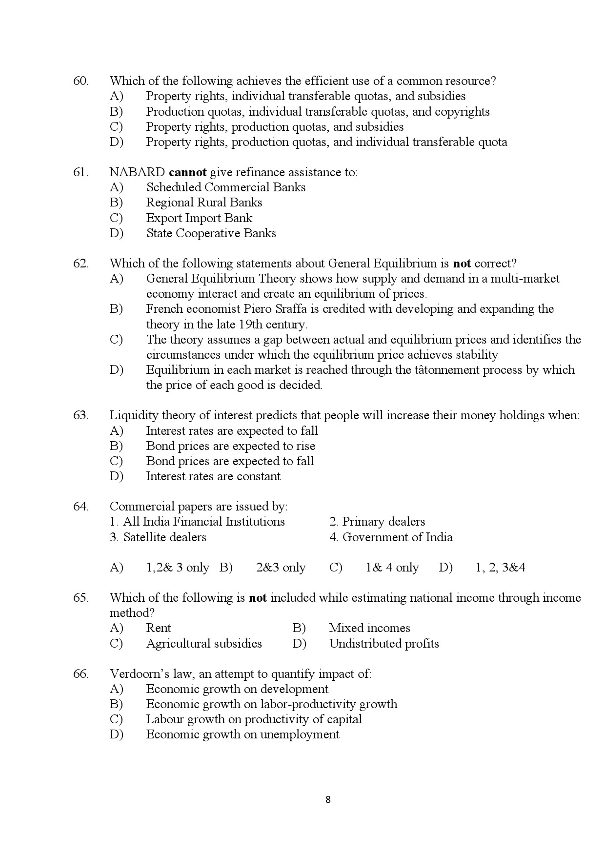 Kerala SET Economics Exam Question Paper July 2024 8