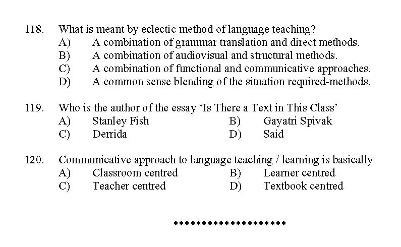 Kerala SET English Exam 2011 Question Code 91107 12