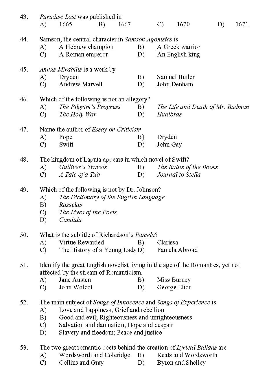 Kerala SET English Exam 2011 Question Code 91107 5