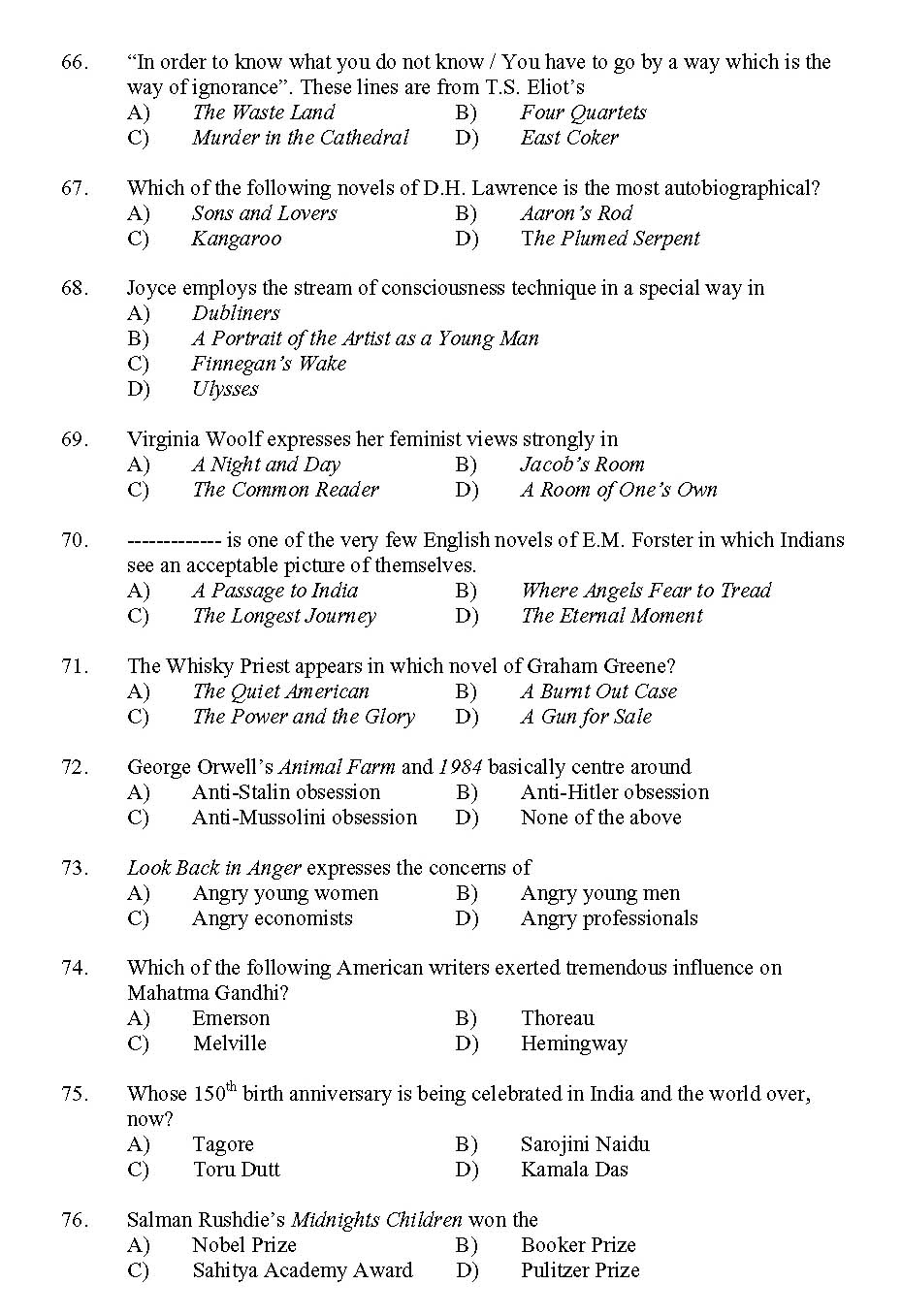 Kerala SET English Exam 2011 Question Code 91107 7