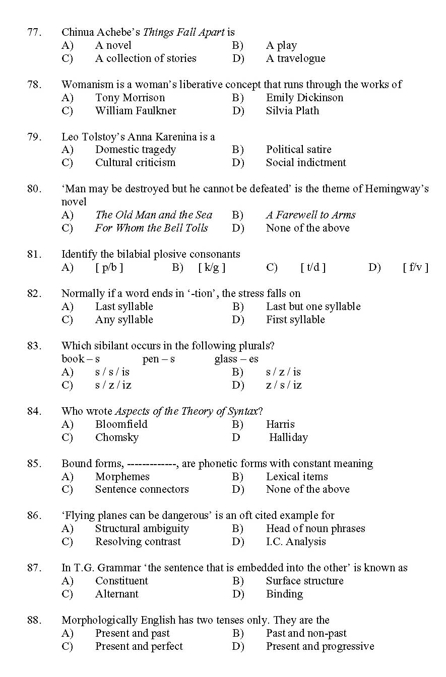 Kerala SET English Exam 2011 Question Code 91107 8