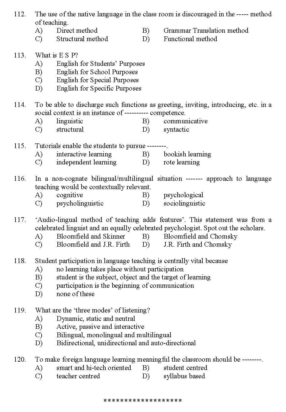 Kerala SET English Exam 2012 Question Code 12907 13