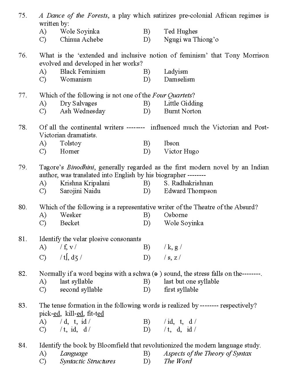 Kerala SET English Exam 2012 Question Code 12907 9