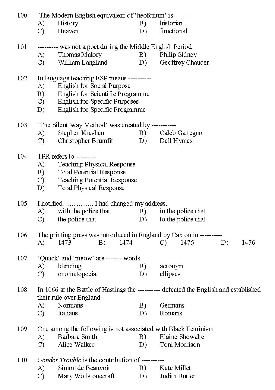 Kerala SET English Exam 2015 Question Code 15607 10