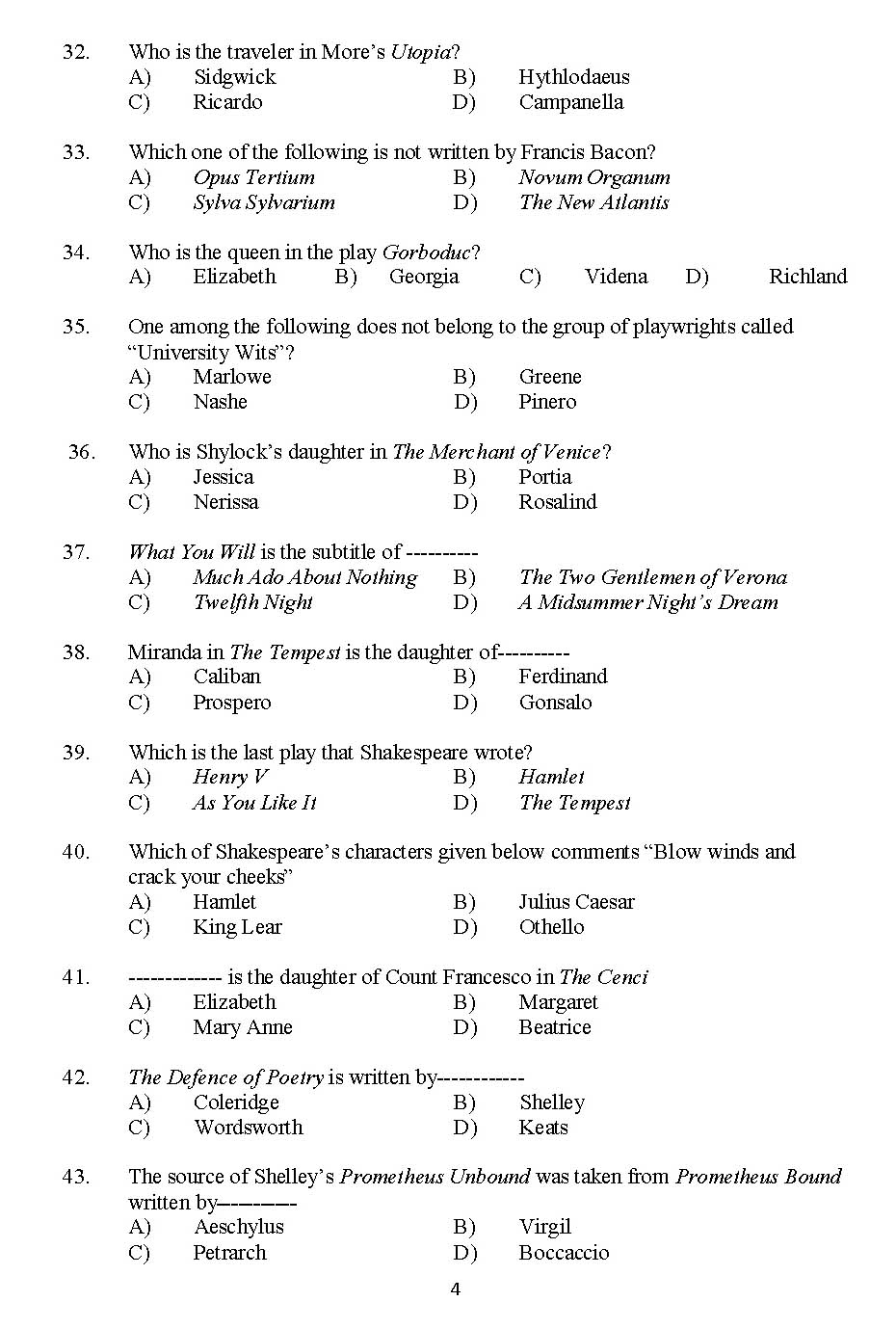 Kerala SET English Exam 2015 Question Code 15607 4