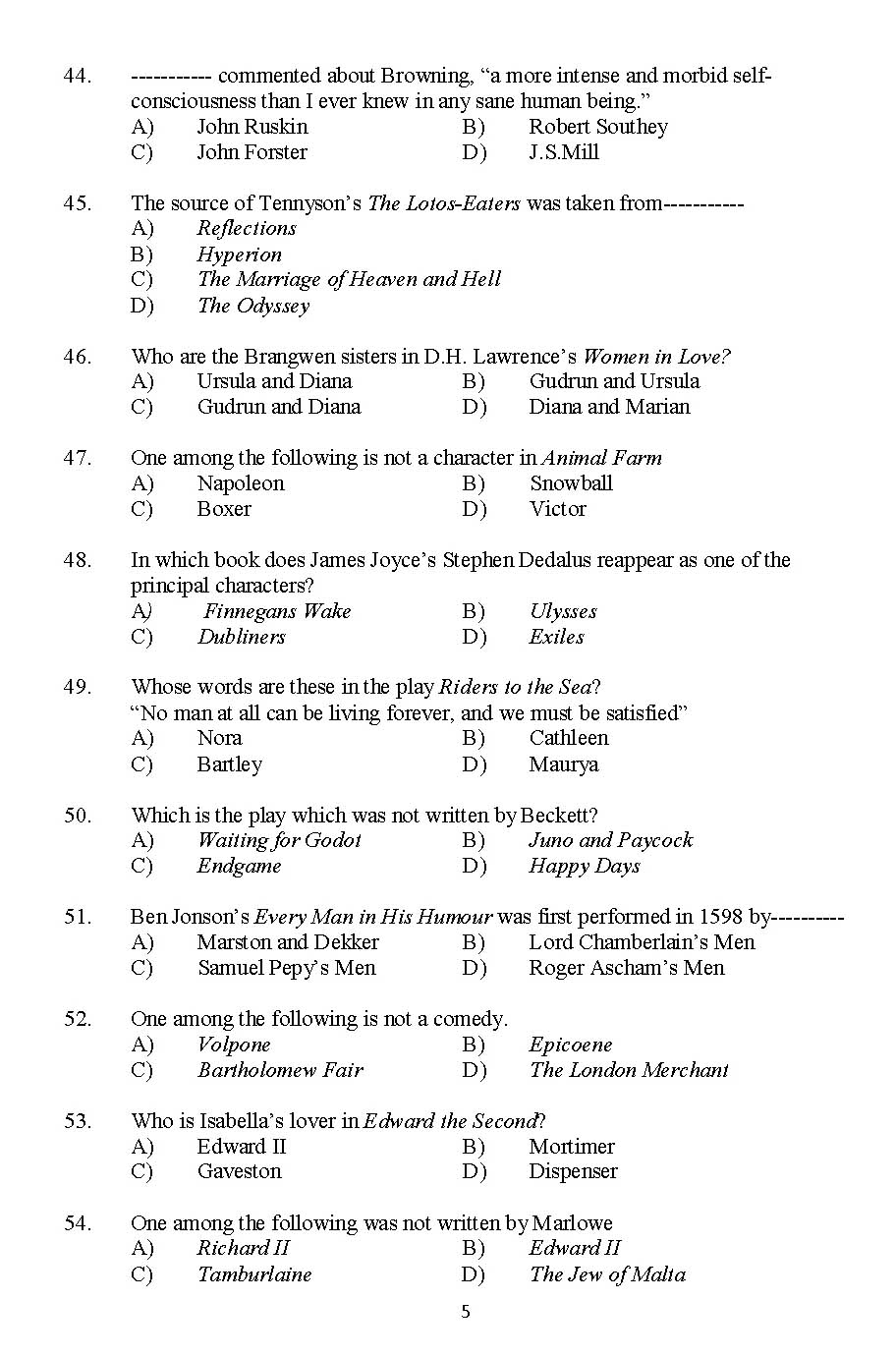 Kerala SET English Exam 2015 Question Code 15607 5