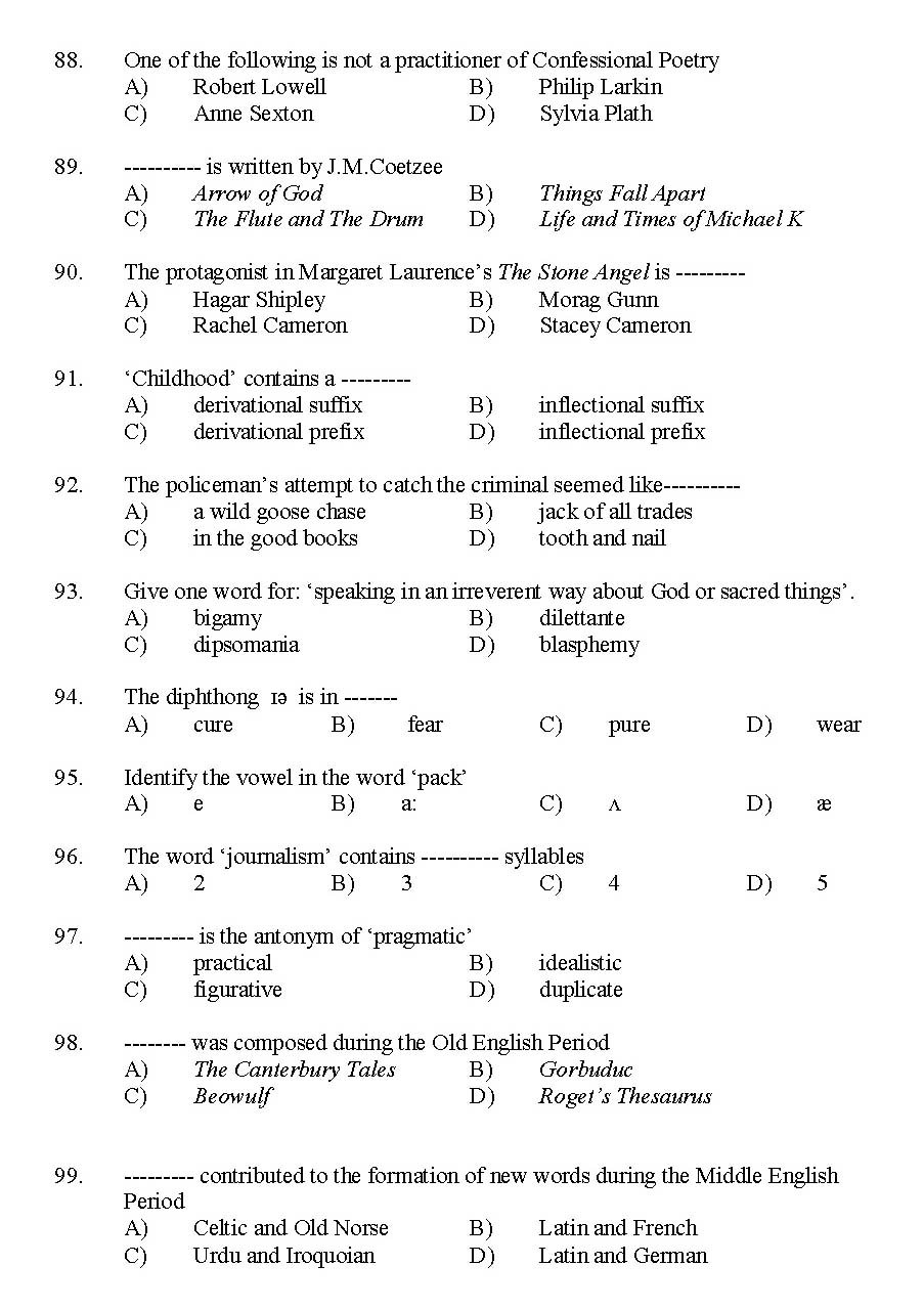 Kerala SET English Exam 2015 Question Code 15607 9