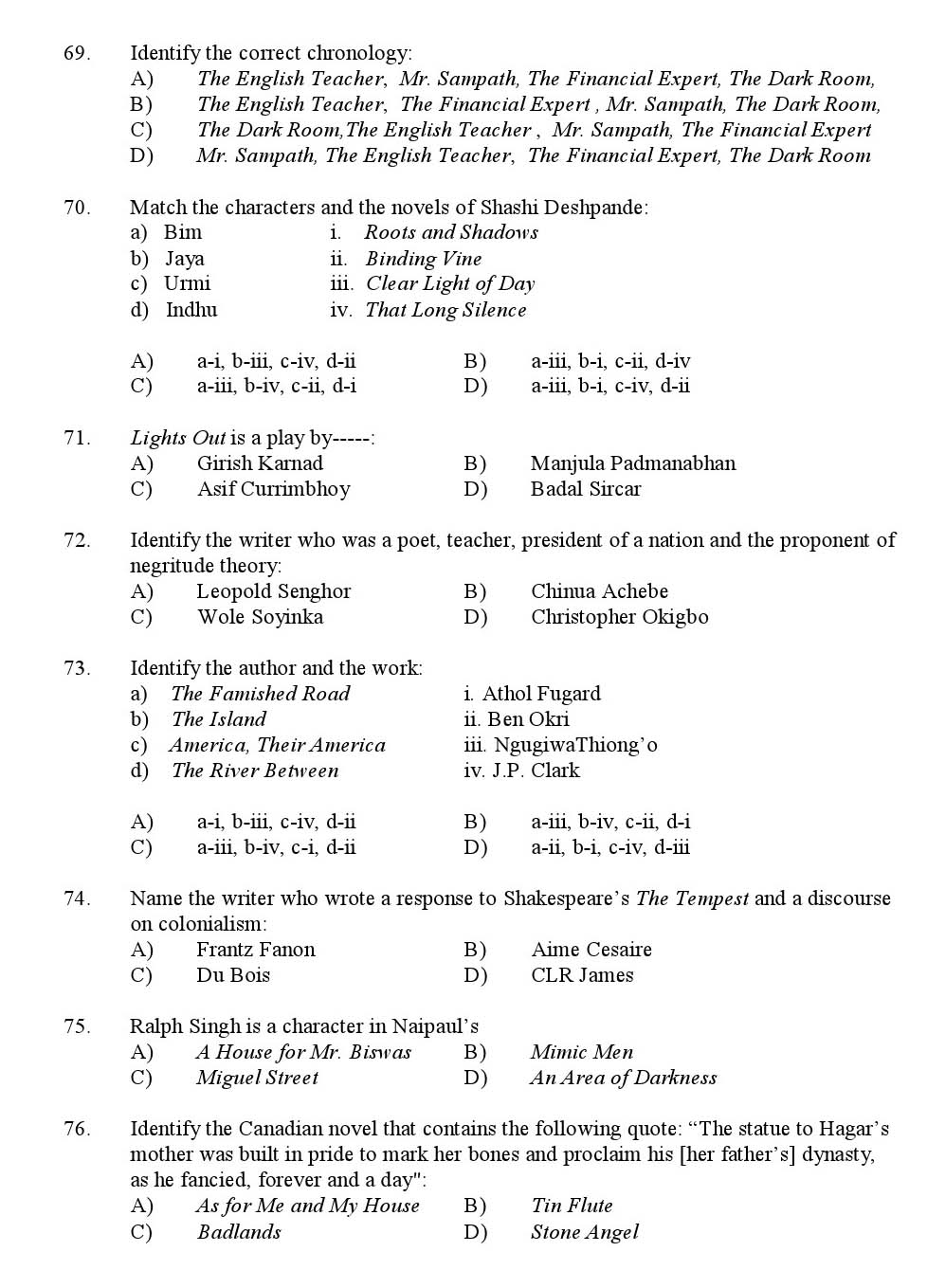 Kerala SET English Exam 2016 Question Code 16607 A 9