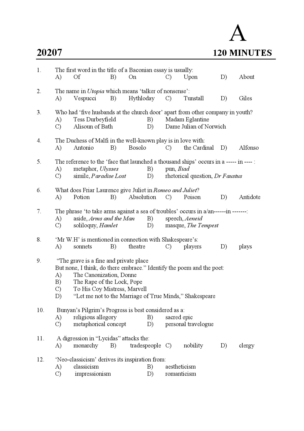 Kerala SET English Exam Question Paper February 2020 1