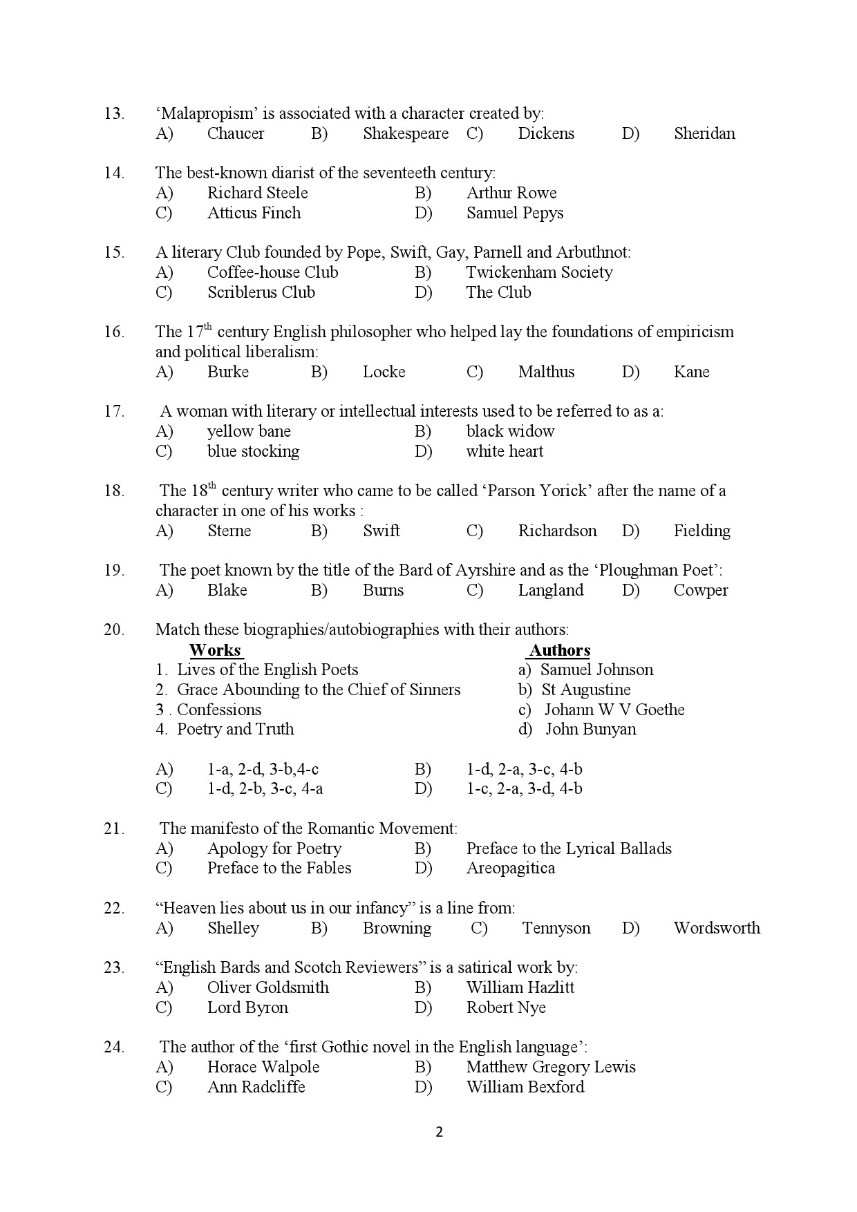 Kerala SET English Exam Question Paper February 2020 2