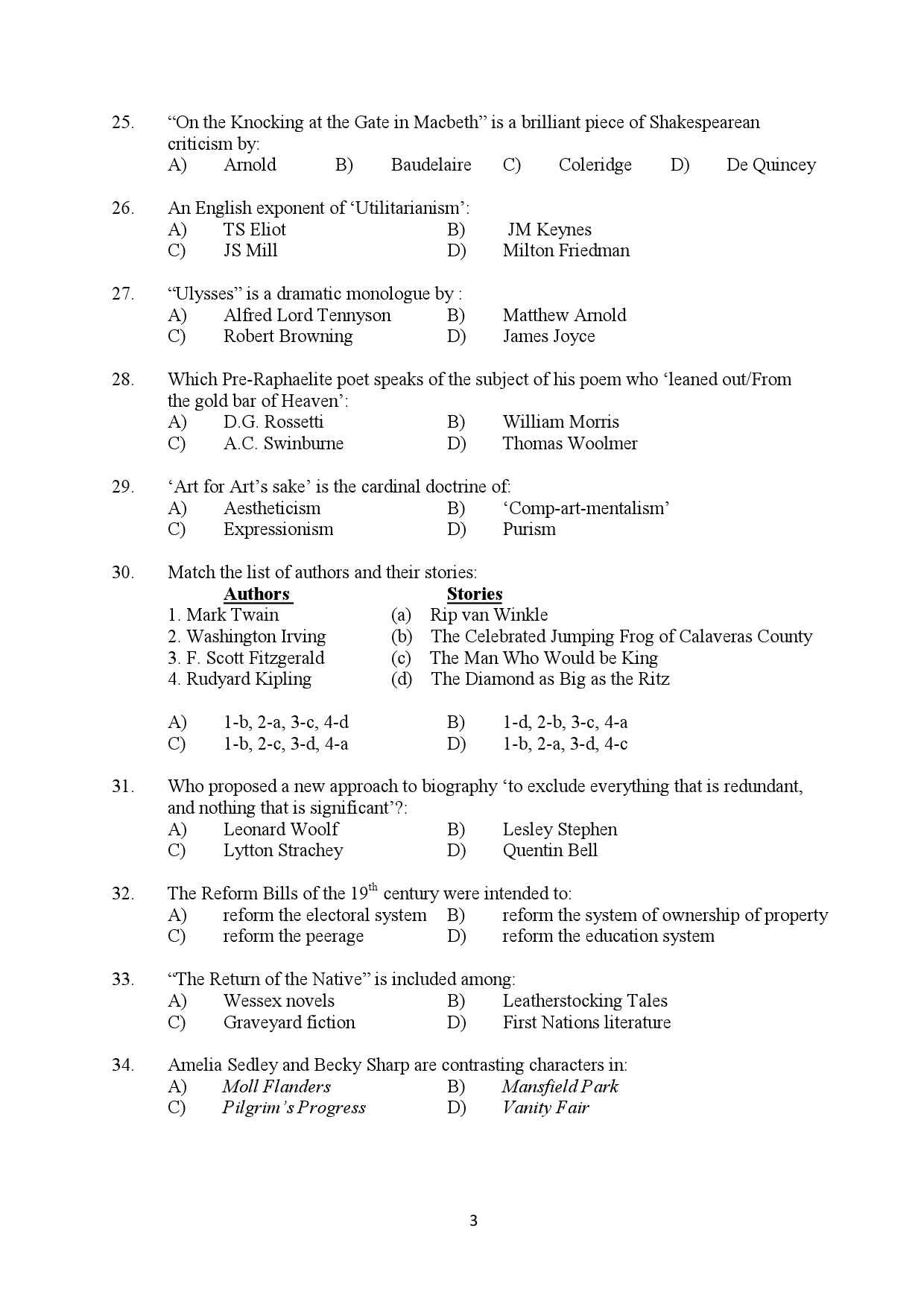 Kerala SET English Exam Question Paper February 2020 3