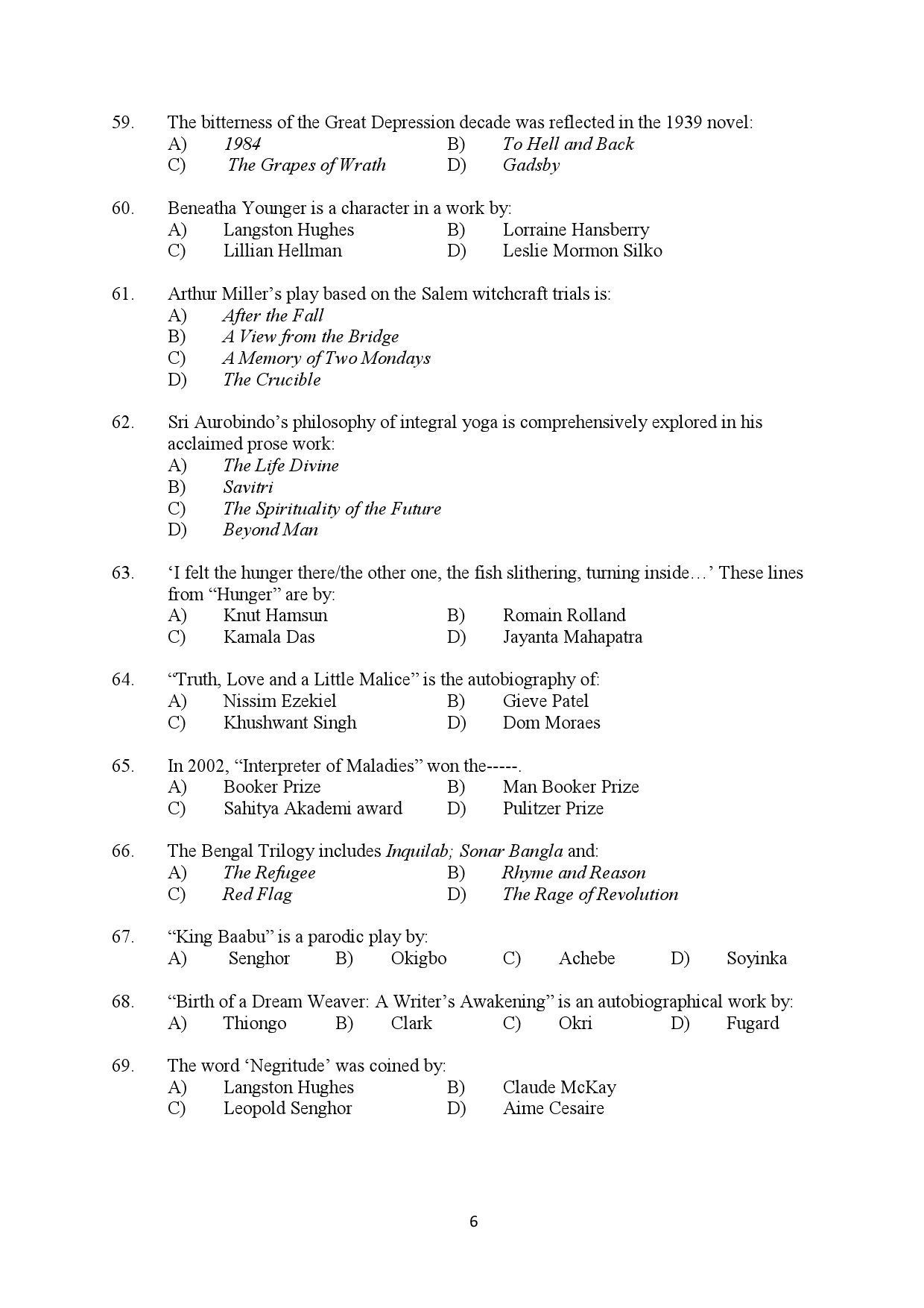 Kerala SET English Exam Question Paper February 2020 6