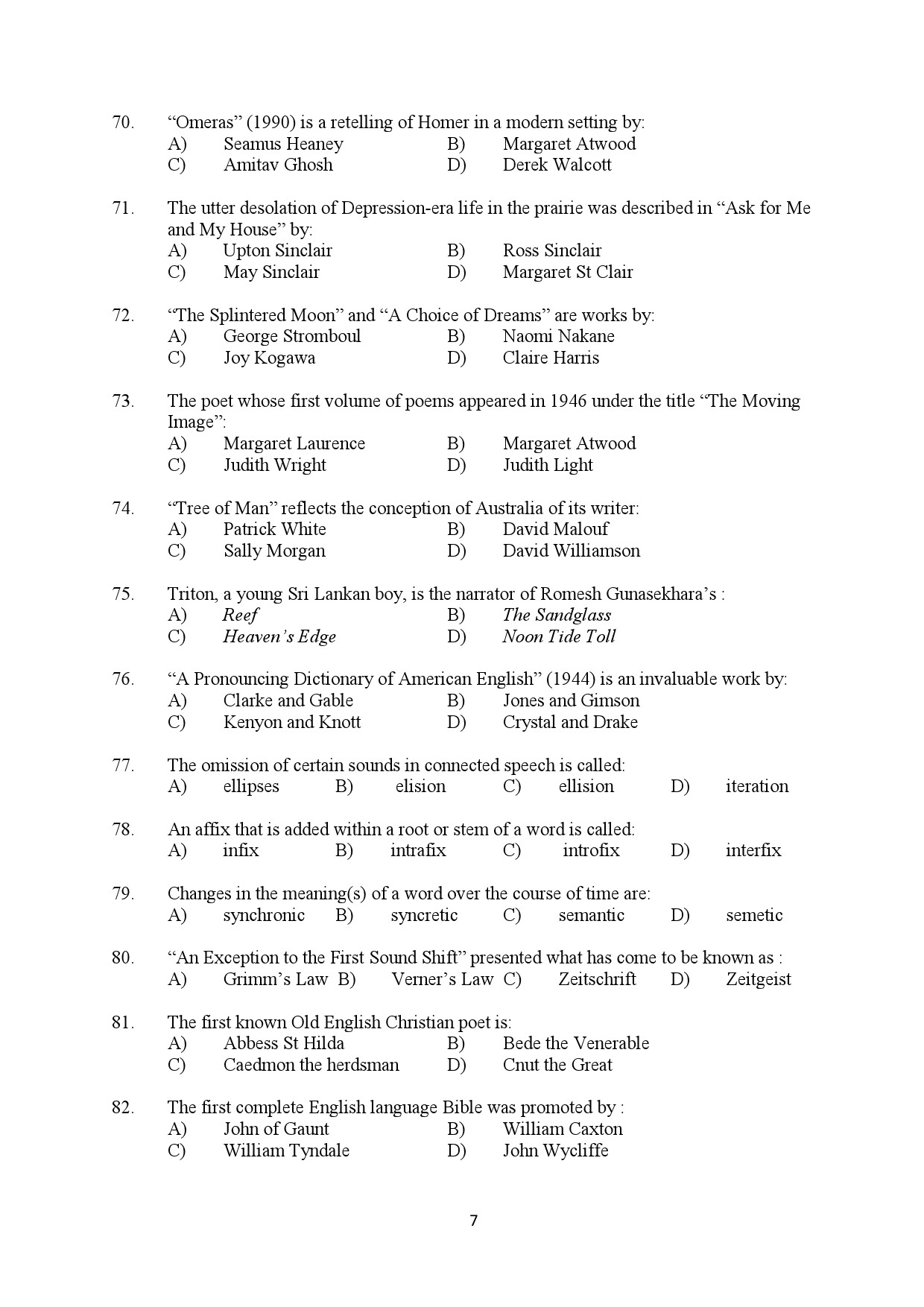 Kerala SET English Exam Question Paper February 2020 7