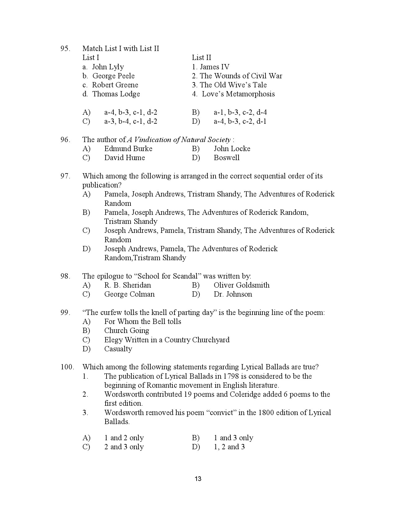 Kerala SET English Exam Question Paper January 2023 13