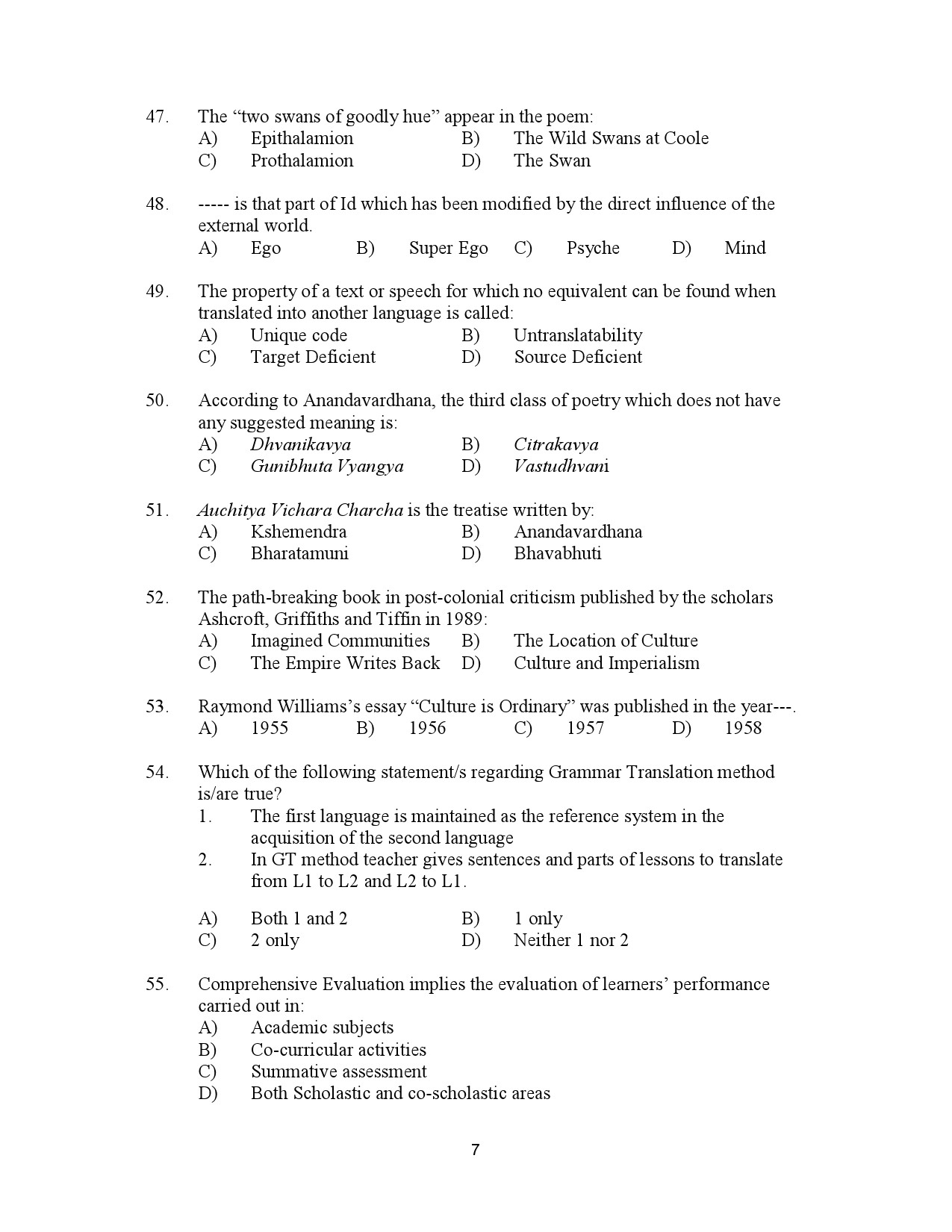 Kerala SET English Exam Question Paper January 2023 7