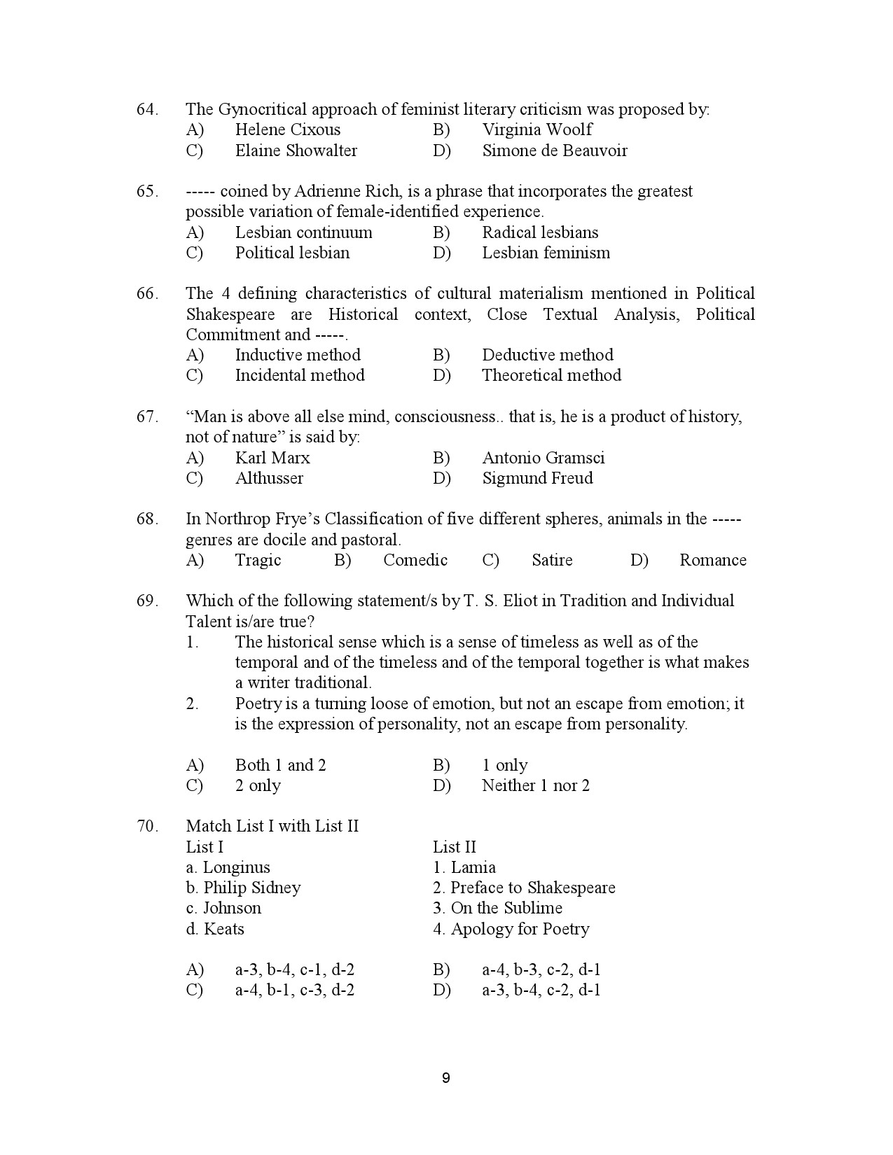 Kerala SET English Exam Question Paper January 2023 9