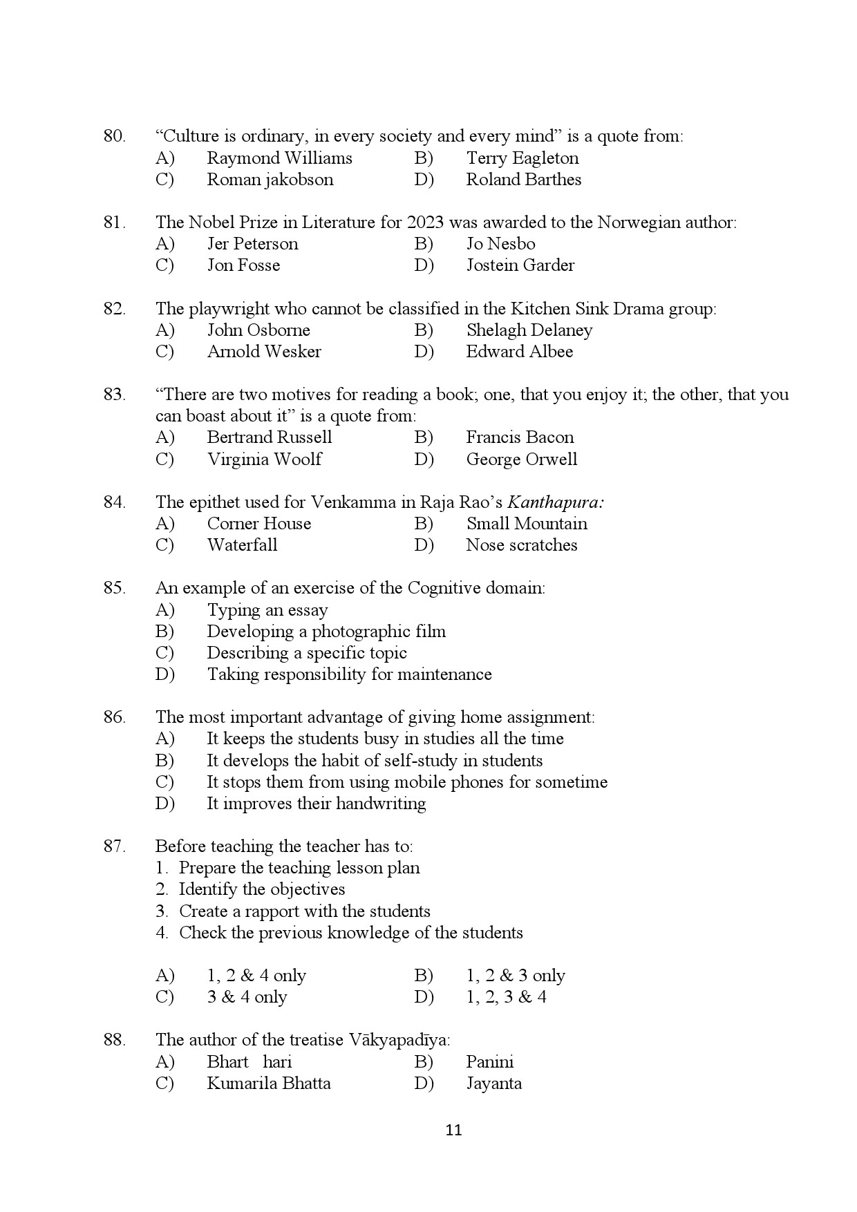 Kerala SET English Exam Question Paper January 2024 11