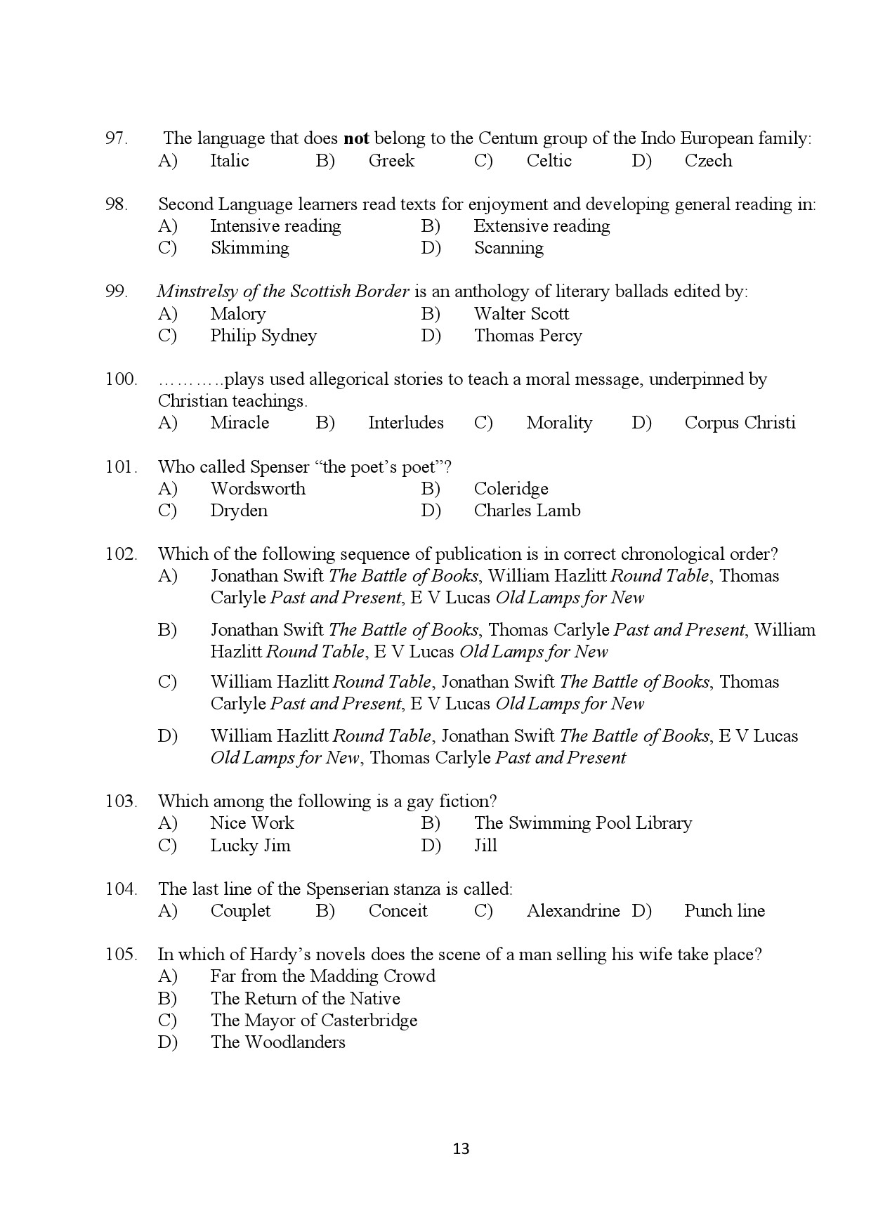 Kerala SET English Exam Question Paper January 2024 13