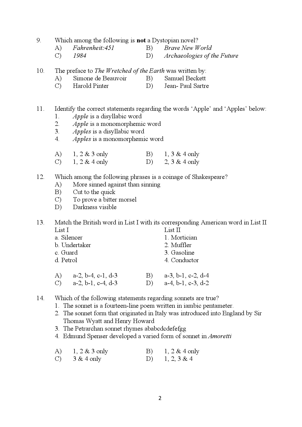 Kerala SET English Exam Question Paper January 2024 2