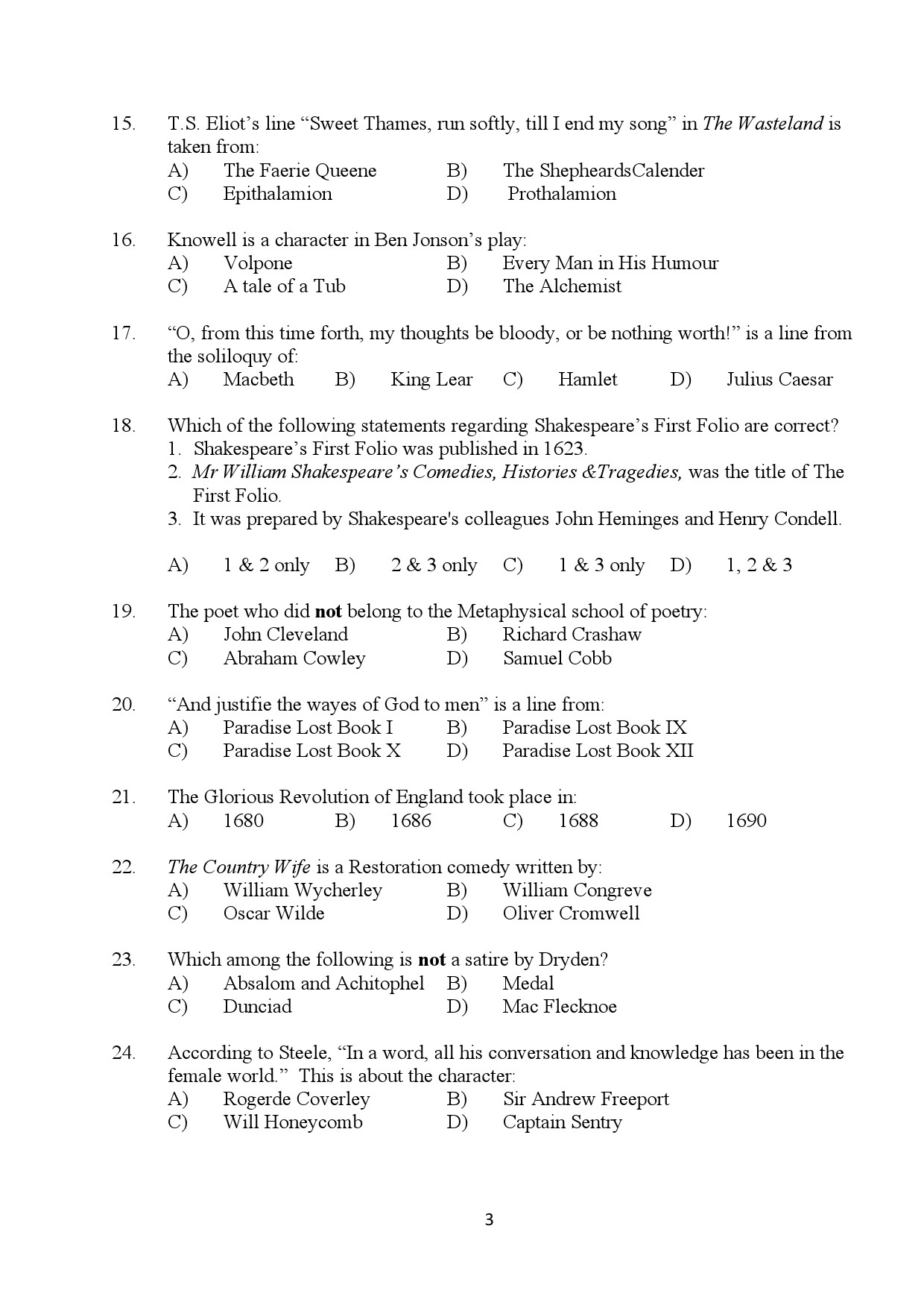 Kerala SET English Exam Question Paper January 2024 3