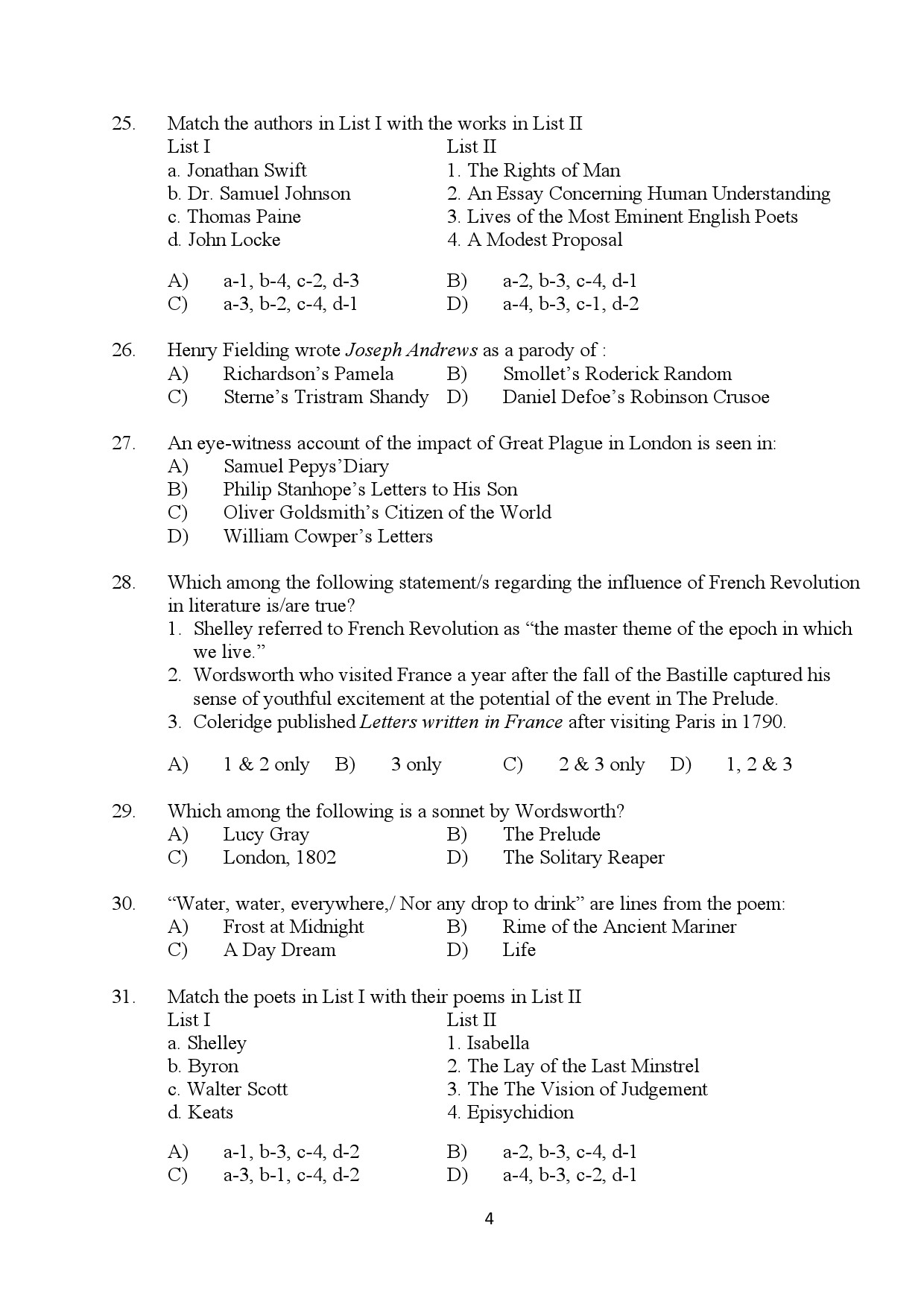 Kerala SET English Exam Question Paper January 2024 4