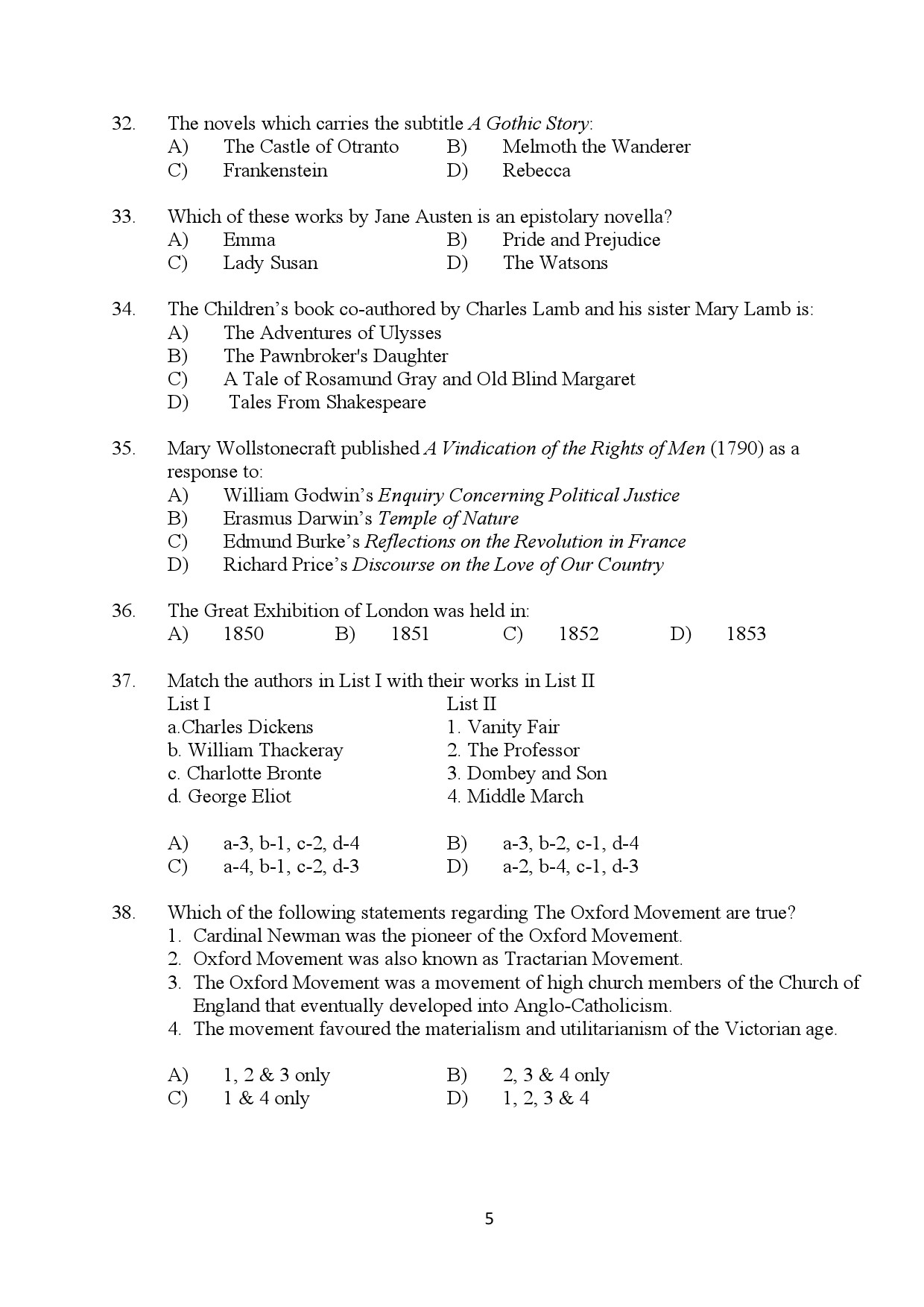 Kerala SET English Exam Question Paper January 2024 5