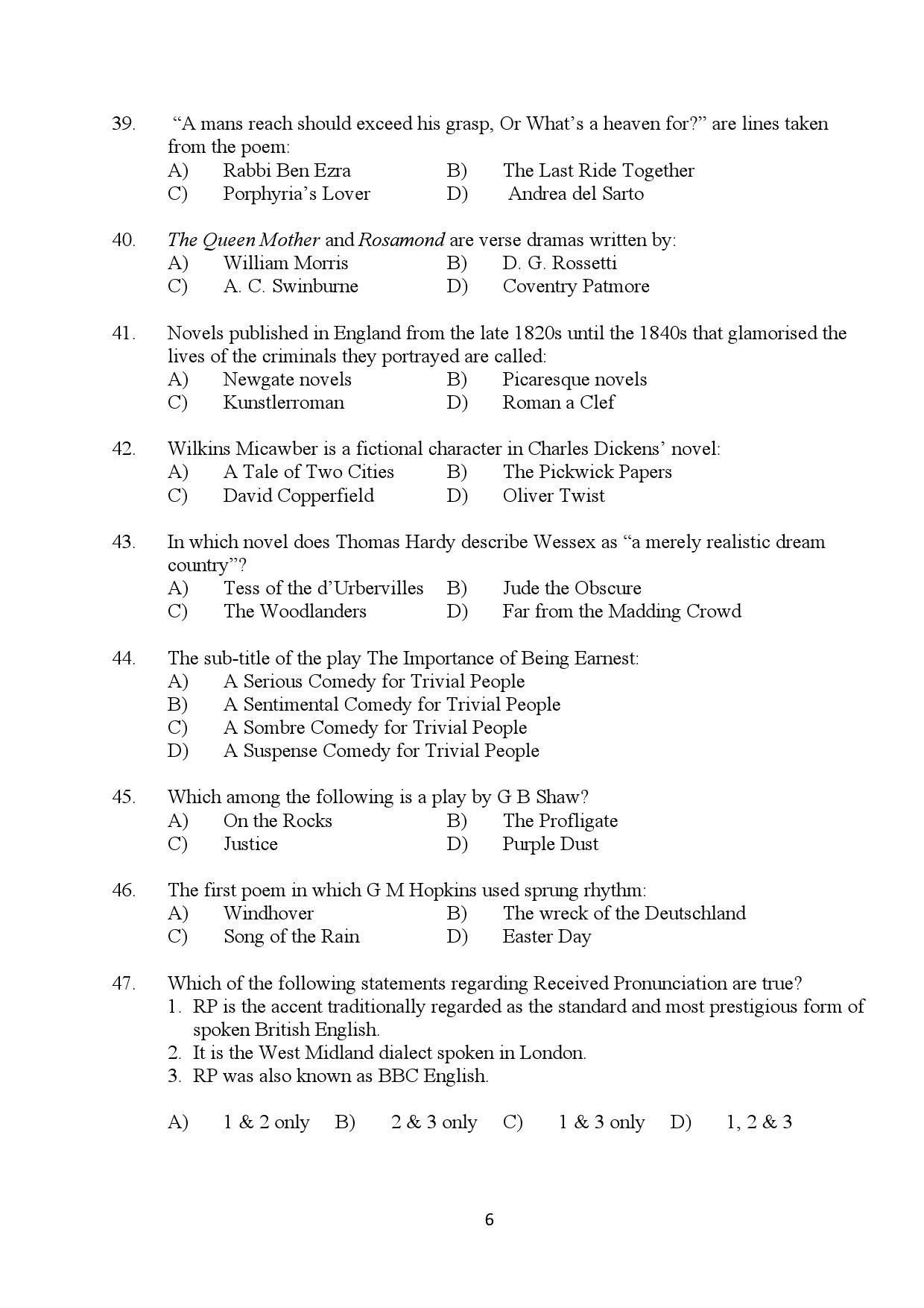 Kerala SET English Exam Question Paper January 2024 6